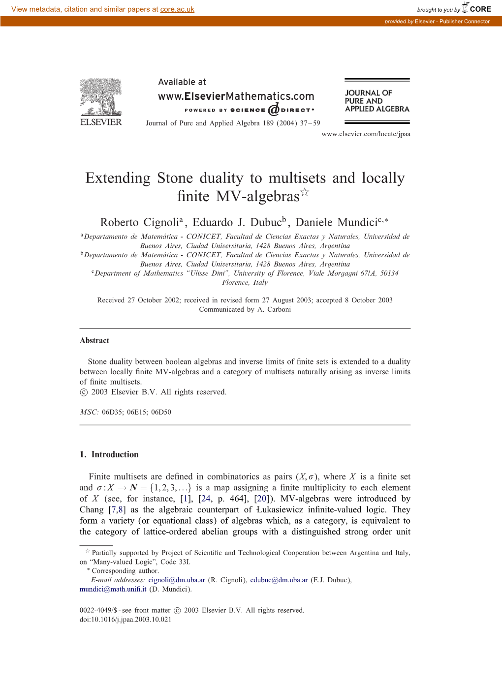 Extending Stone Duality to Multisets and Locally Finite MV-Algebras