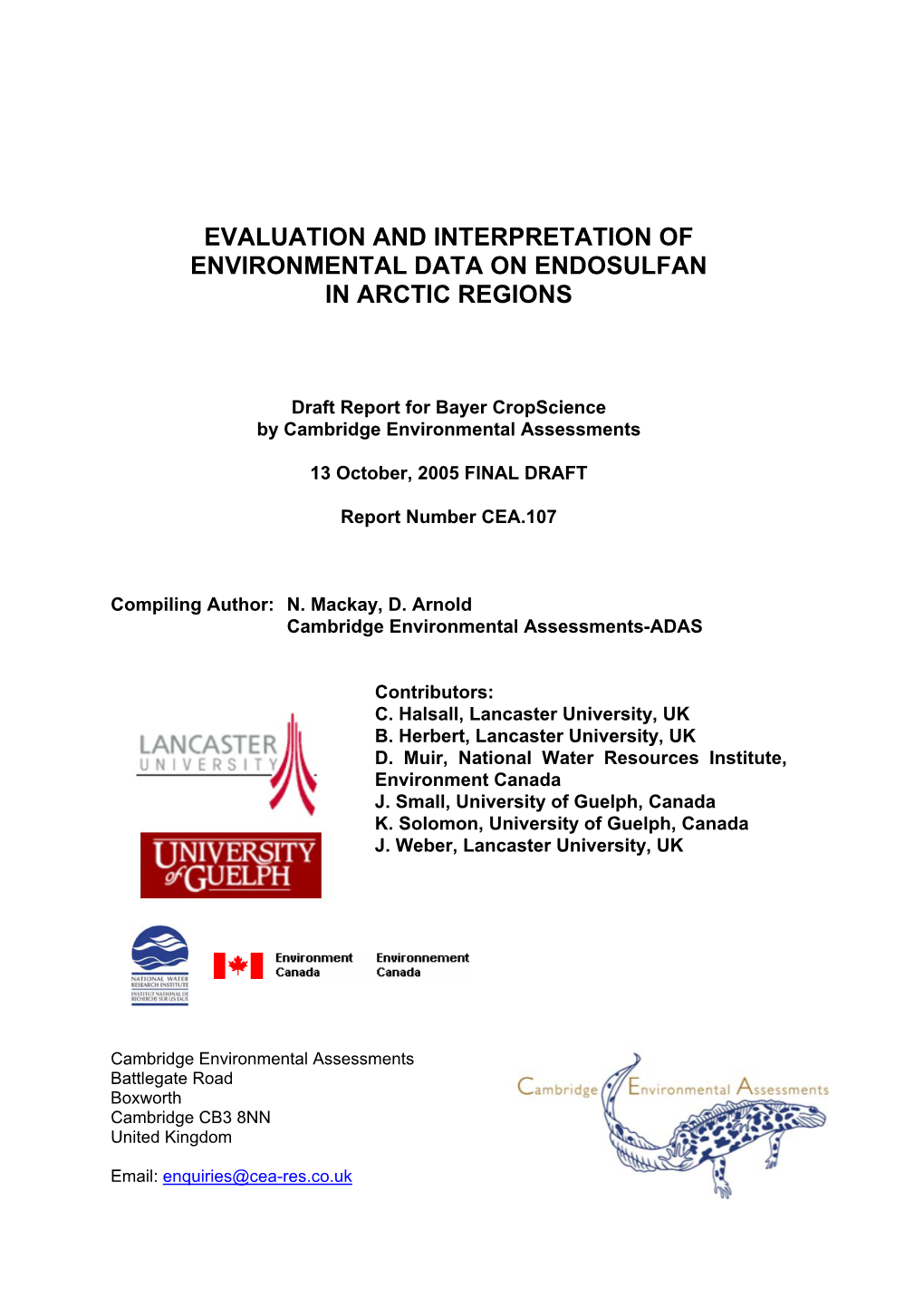 Evaluation and Interpretation of Environmental Data on Endosulfan in Arctic Regions