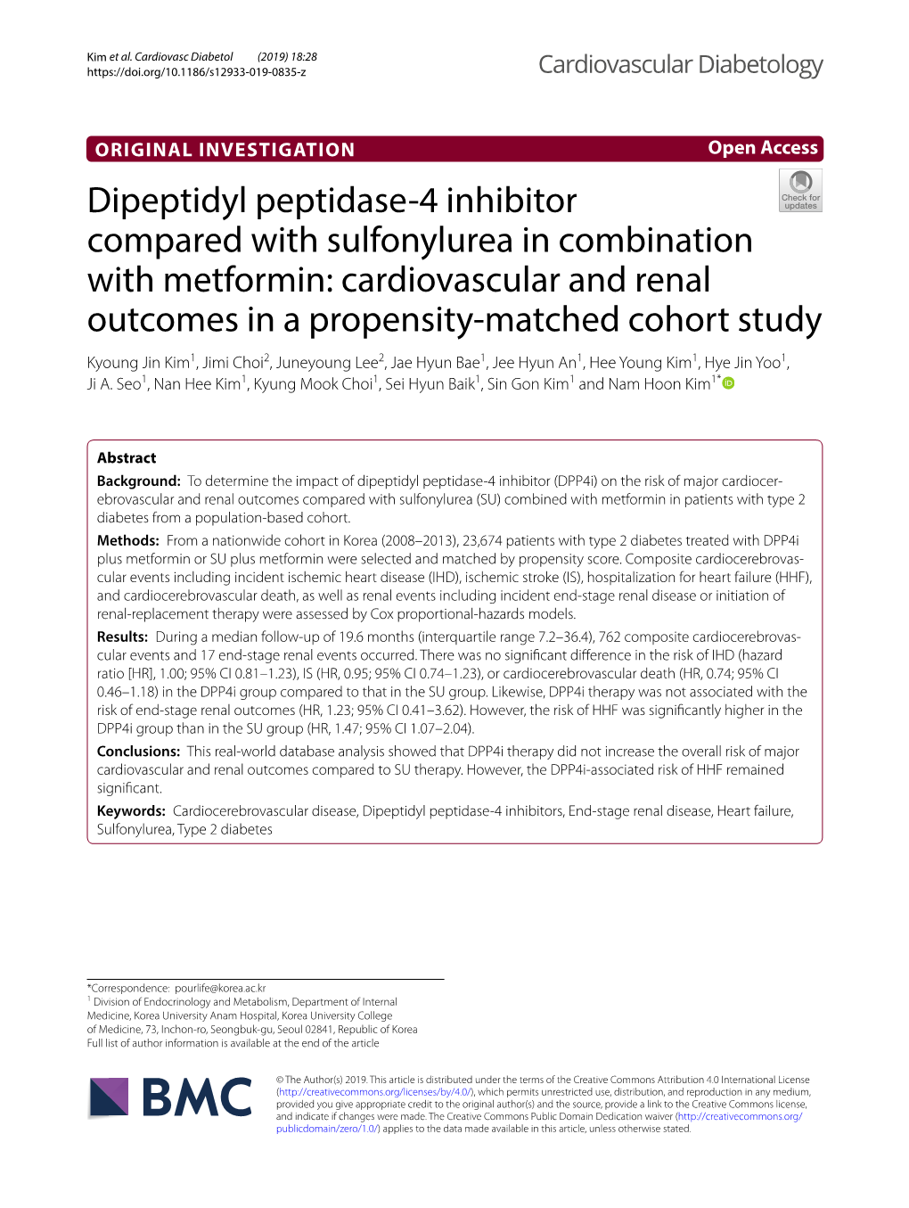 Dipeptidyl Peptidase-4 Inhibitor Compared with Sulfonylurea in Combination with Metformin: Cardiovascular and Renal Outcomes In