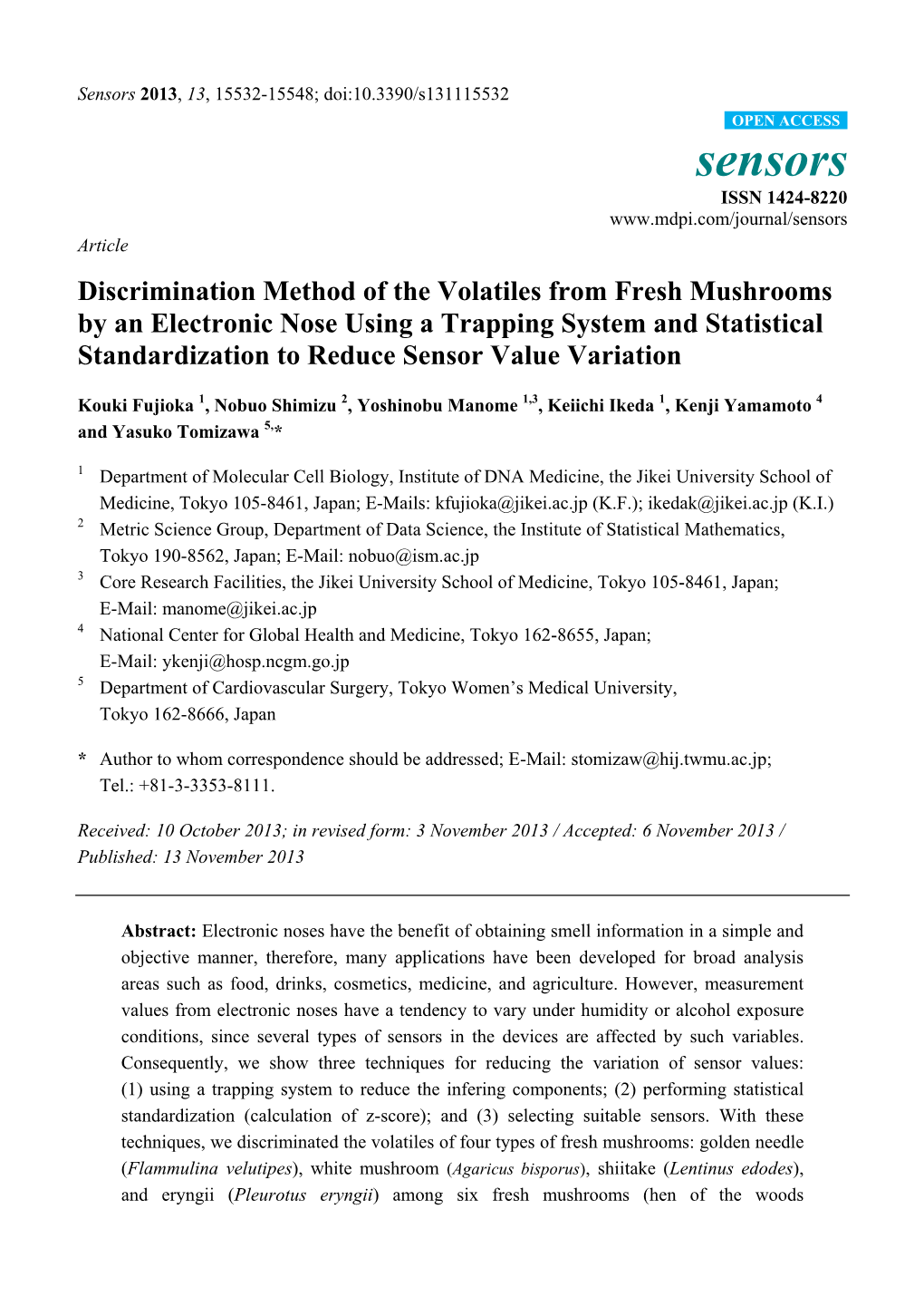 Discrimination Method of the Volatiles from Fresh Mushrooms by An