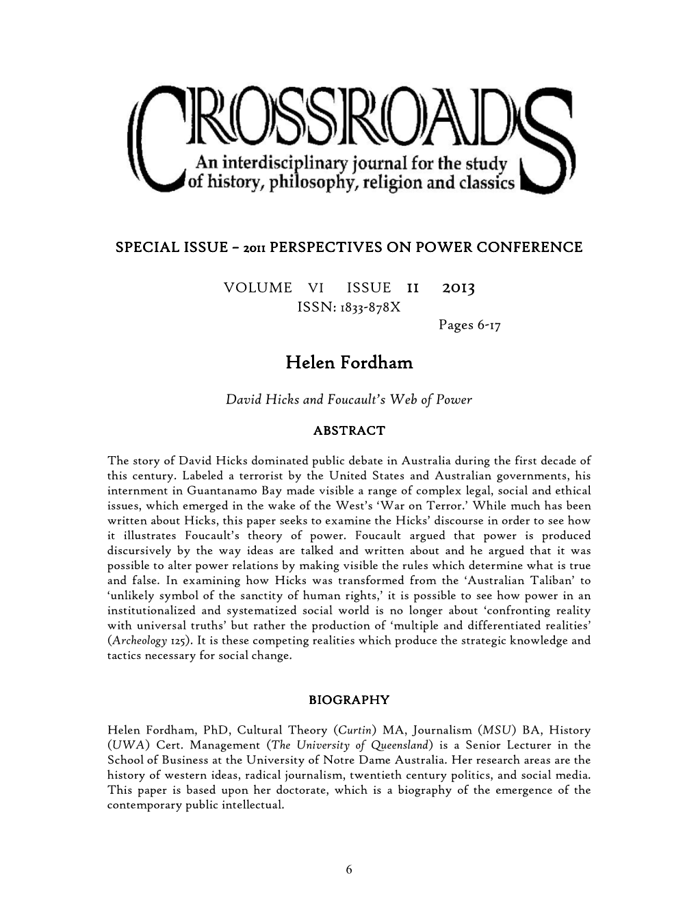 David Hicks and Foucault's Web of Power