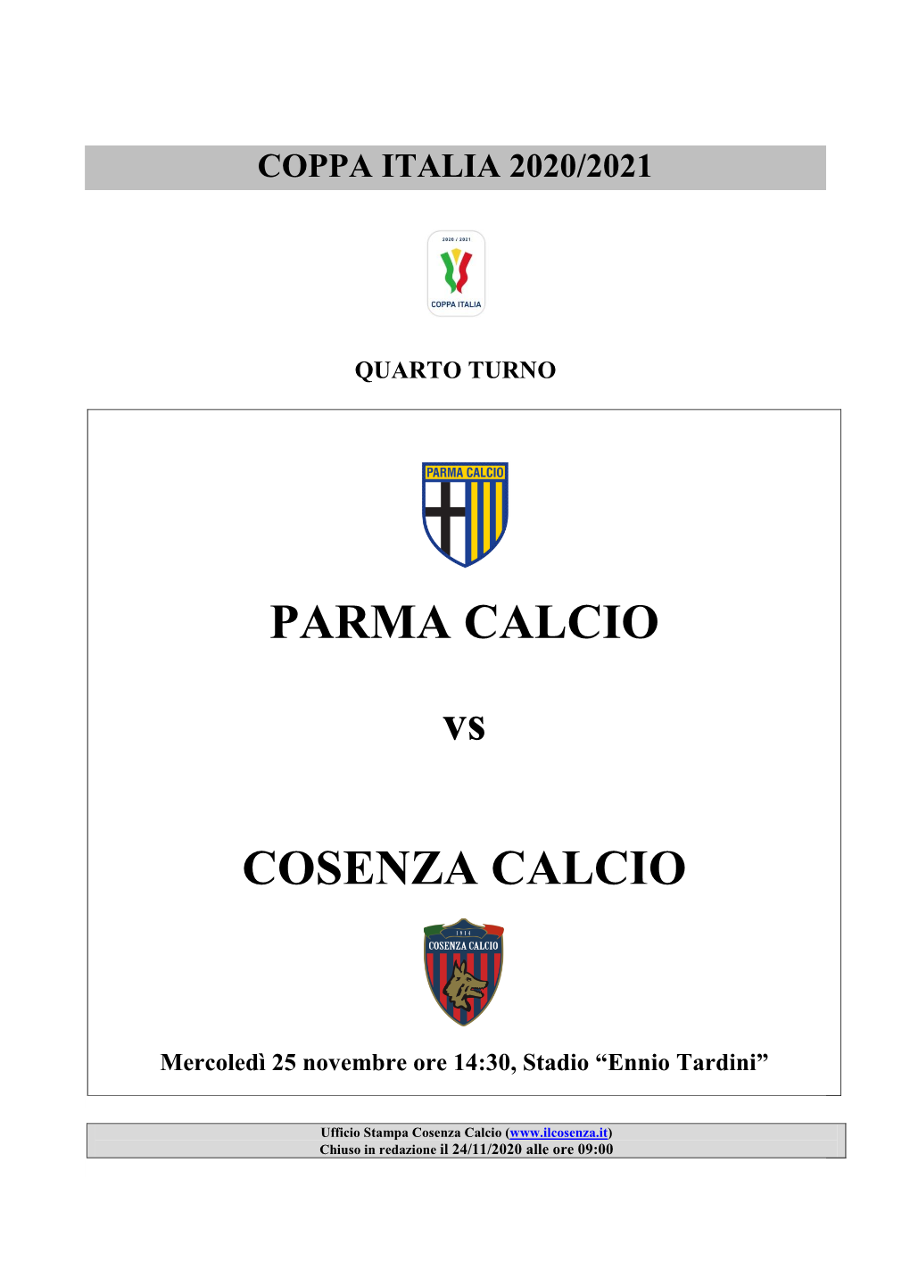 PARMA CALCIO Vs COSENZA CALCIO