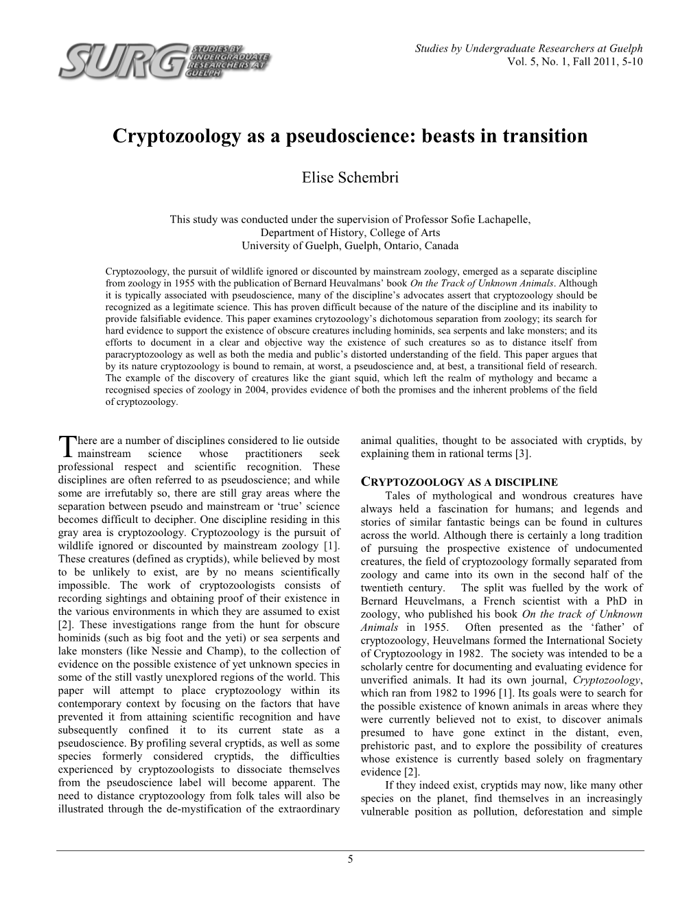 Cryptozoology As a Pseudoscience: Beasts in Transition