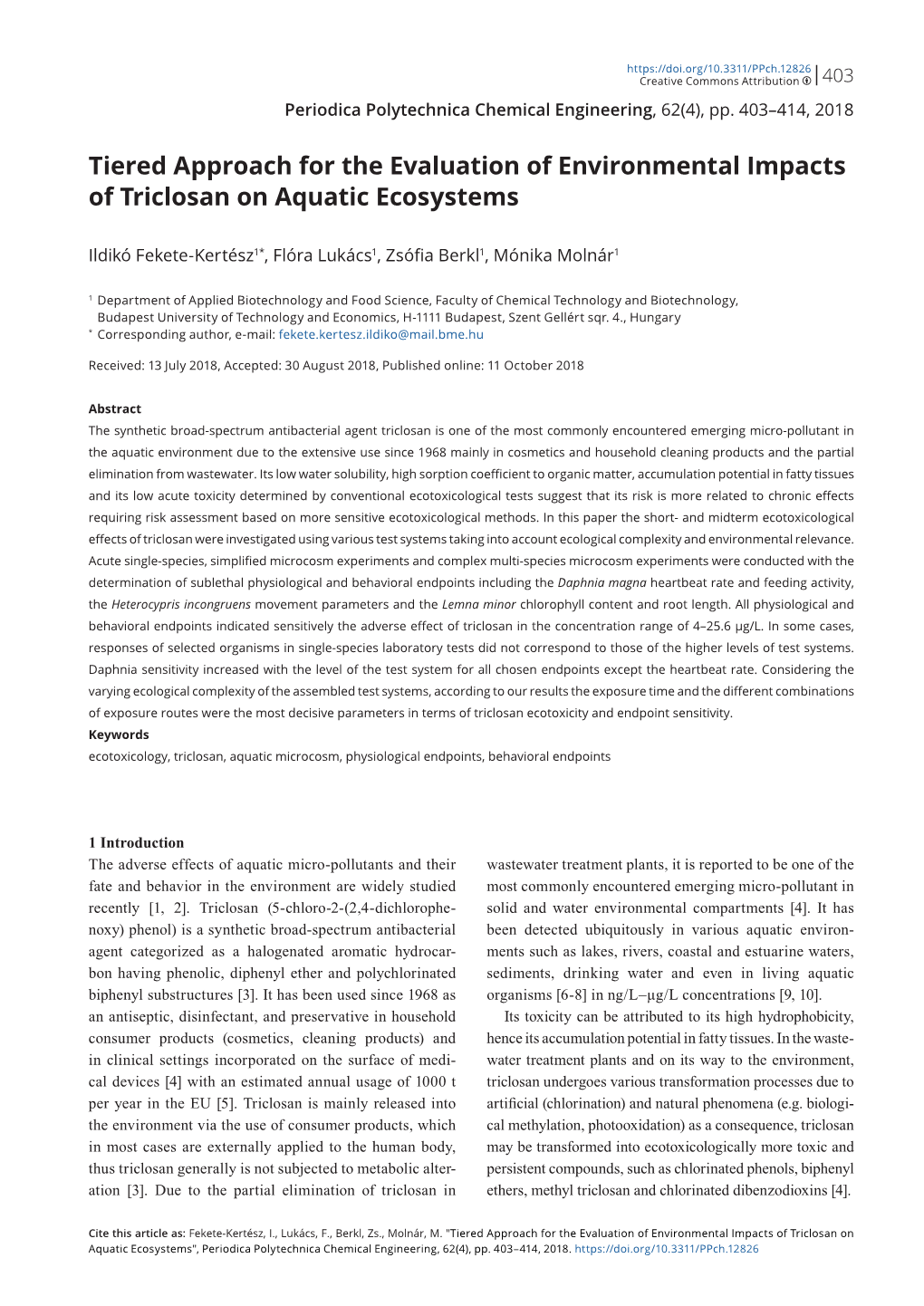 Tiered Approach for the Evaluation of Environmental Impacts of Triclosan on Aquatic Ecosystems