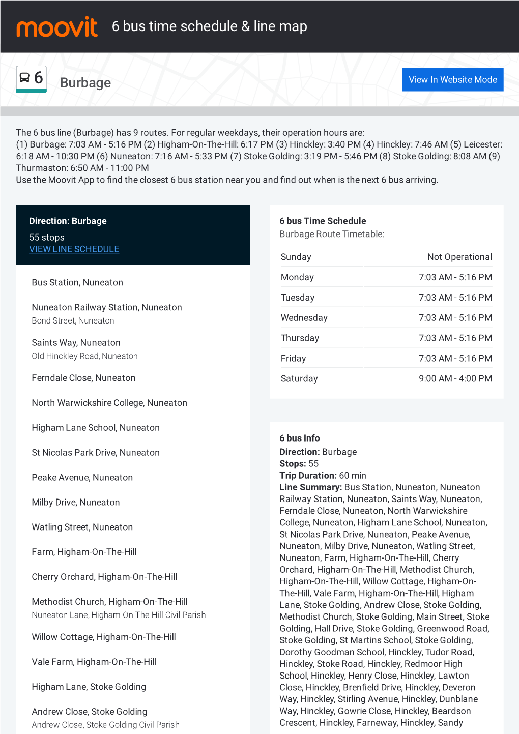 6 Bus Time Schedule & Line Route