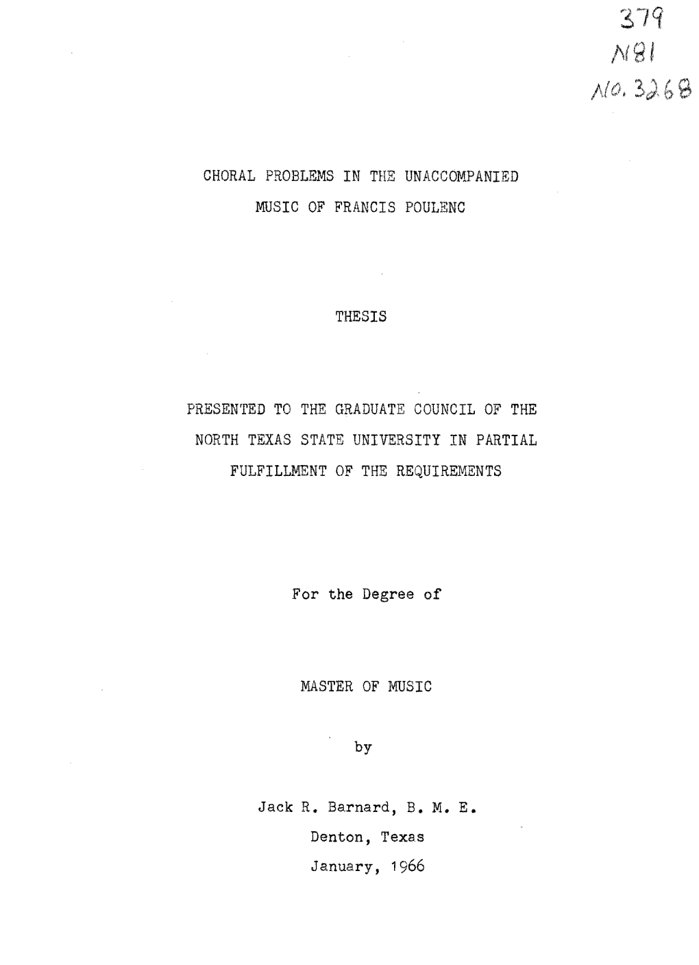 Choral Problems in the Unaccompanied Music of Francis Poulenc