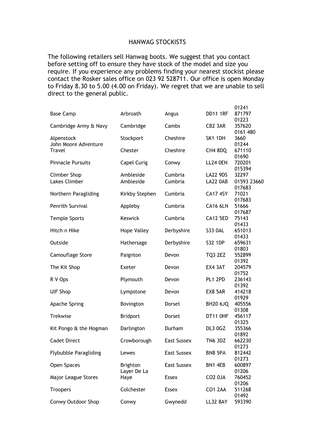 Hanwag Stockists