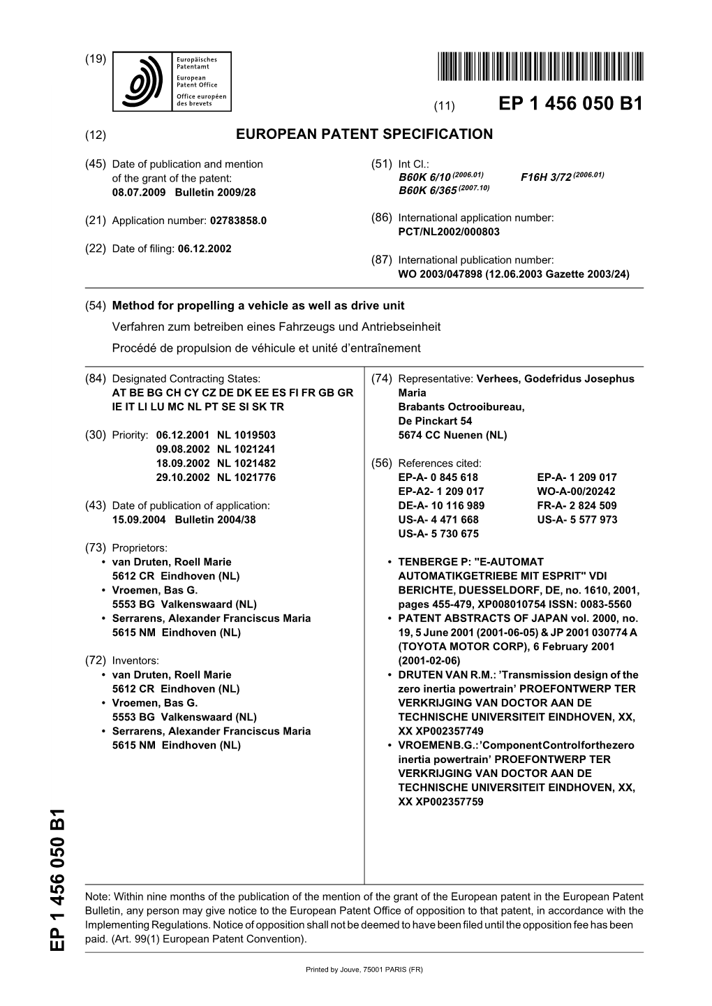 Method for Propelling a Vehicle As Well As Drive Unit