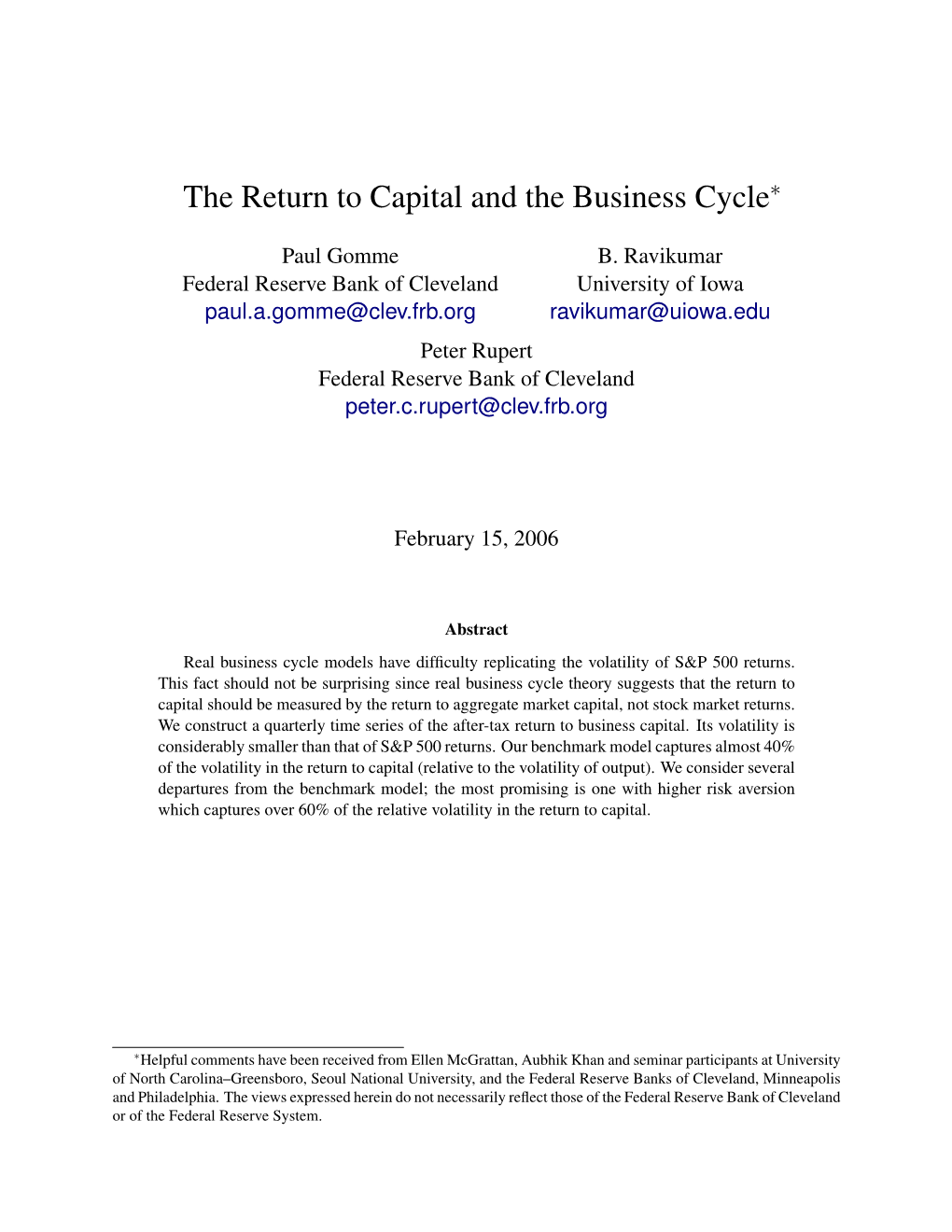 The Return to Capital and the Business Cycle∗