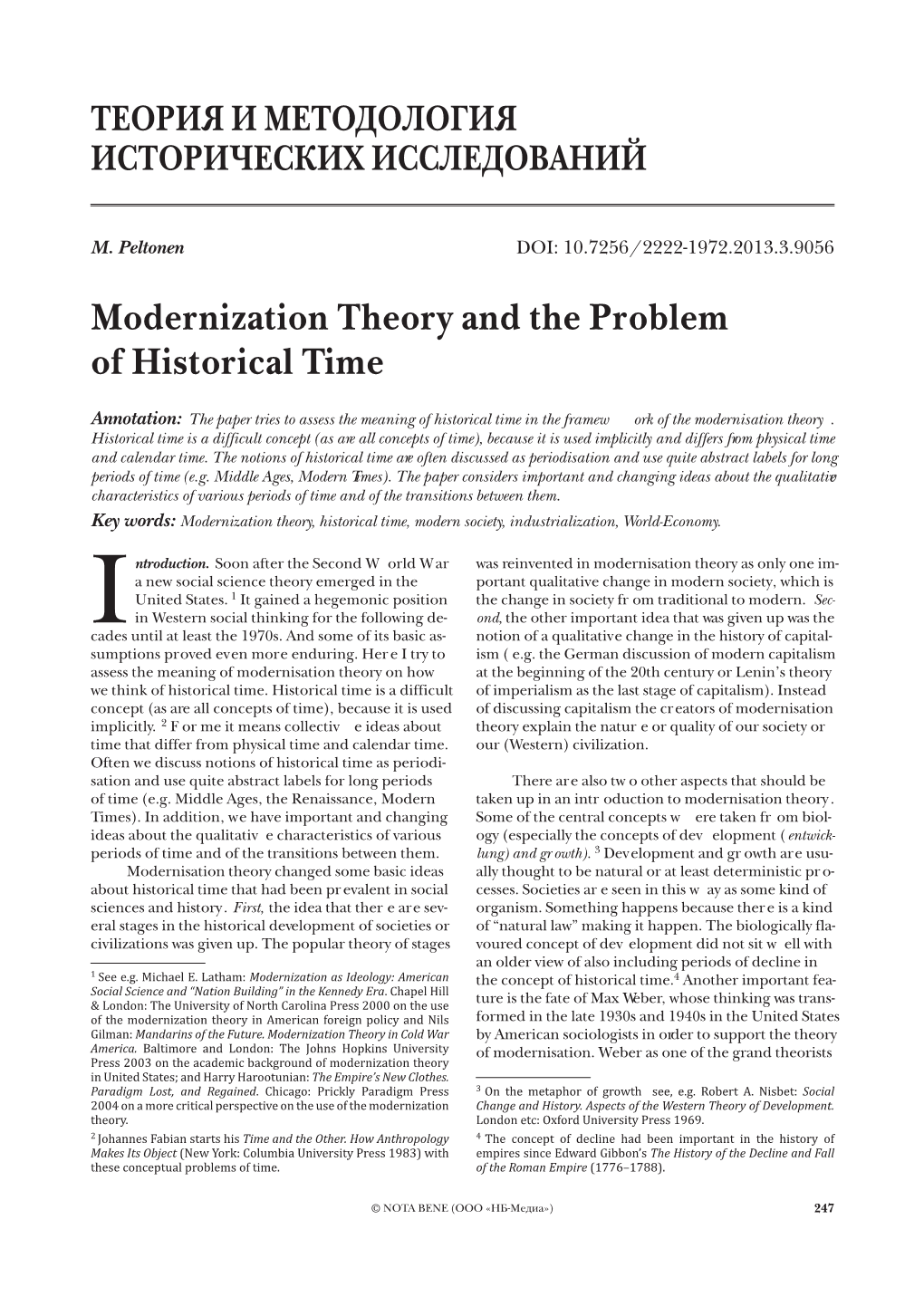 Modernization Theory and the Problem of Historical Time