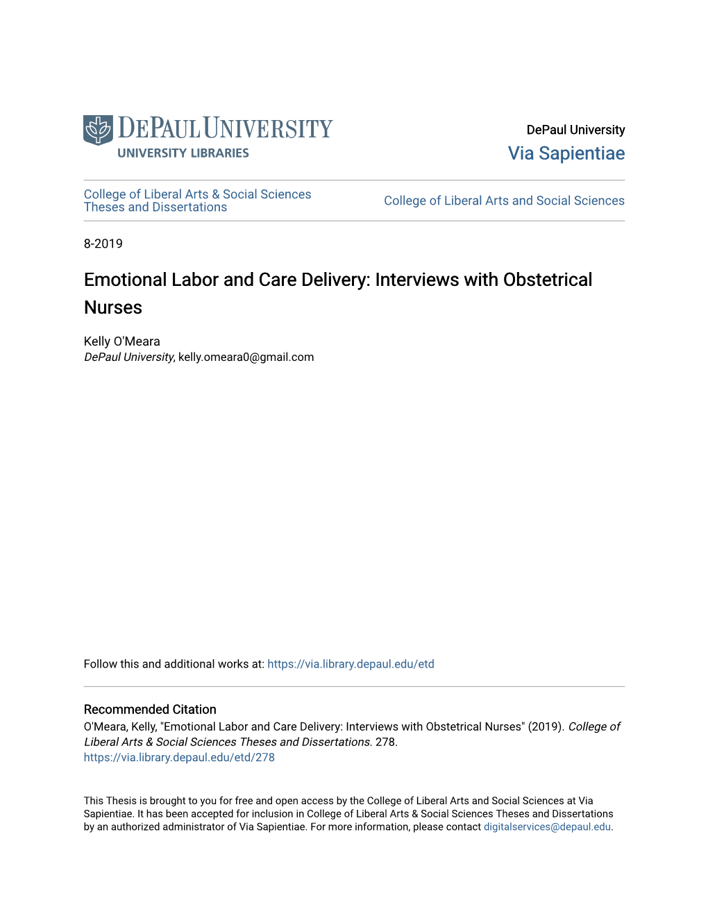 Emotional Labor and Care Delivery: Interviews with Obstetrical Nurses