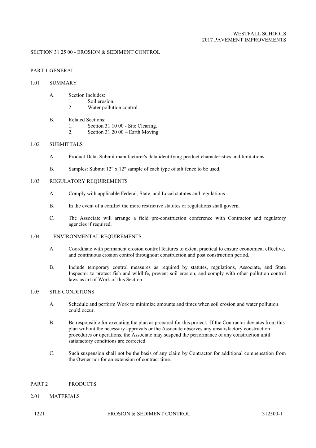 Section 31 25 00 - Erosion & Sediment Control