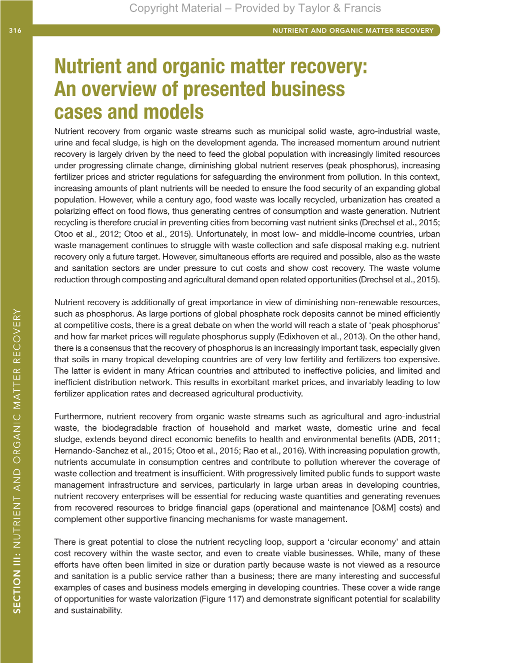 Nutrient and Organic Matter Recovery: an Overview of Presented Business