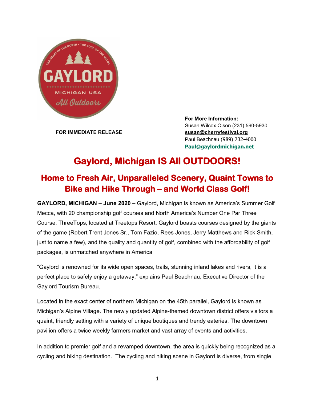 Gaylord Is an ALL Outdoors Safe Summer Getaway