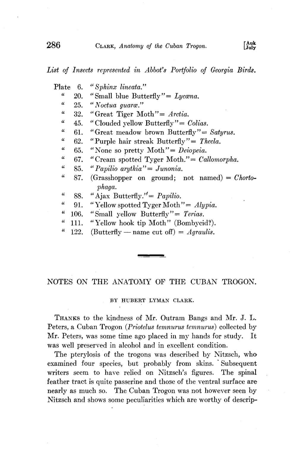 Notes on the Anatomy of the Cuban Trogon