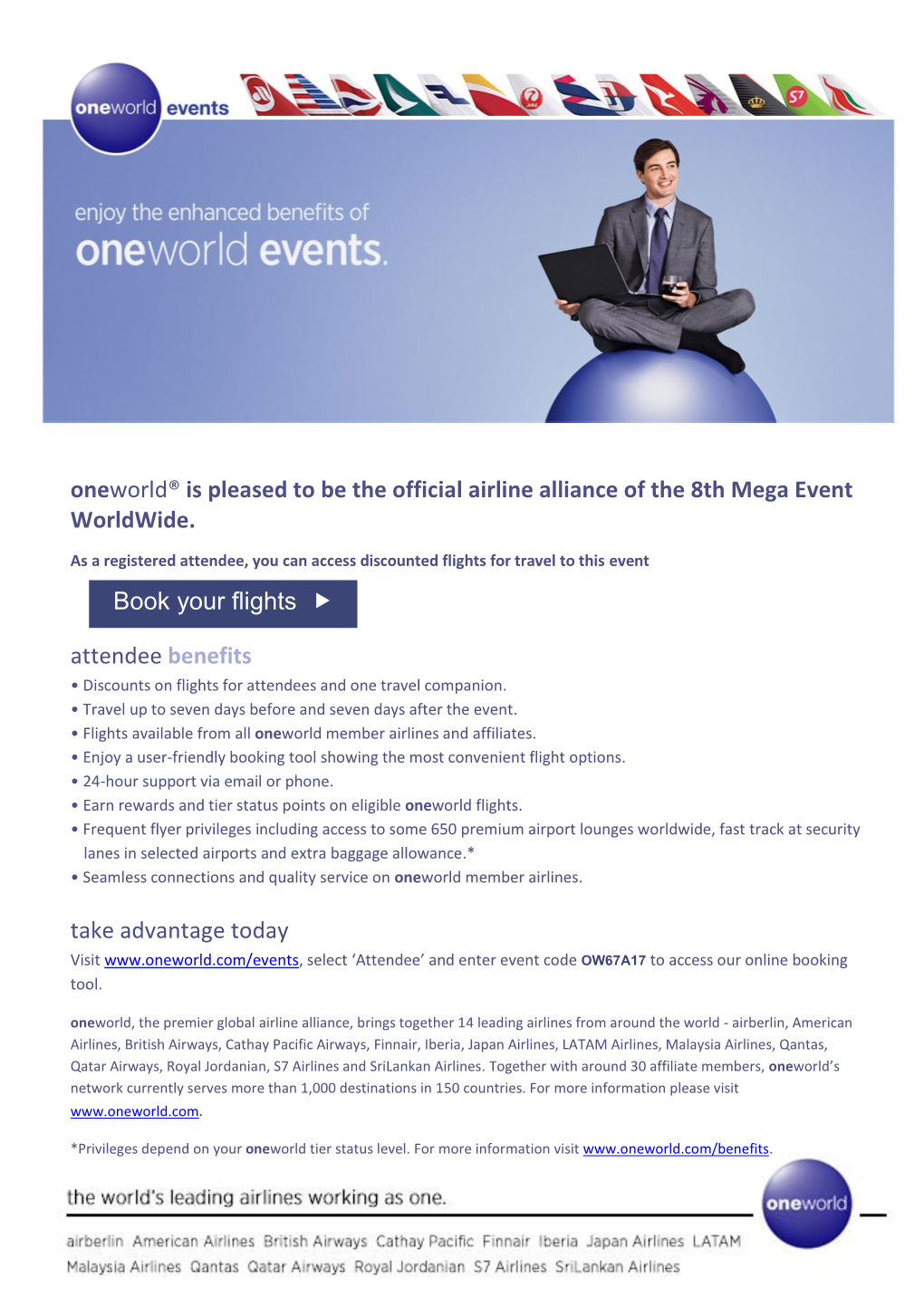 Oneworld® Is Pleased to Be the Official Airline Alliance of the 8Th Mega Event Worldwide