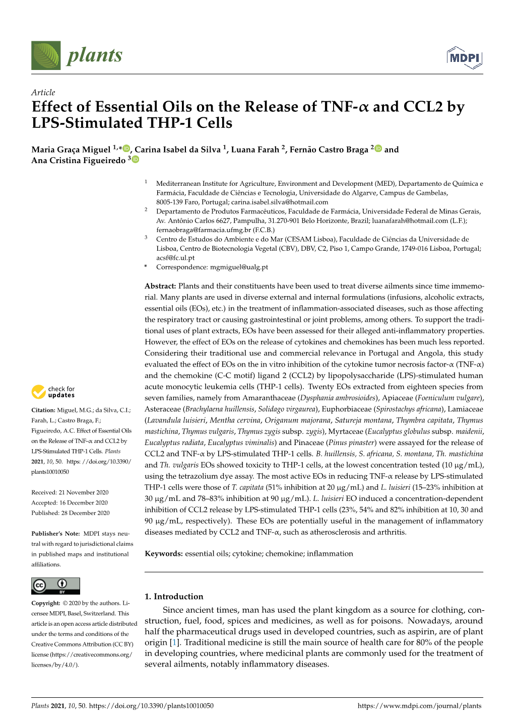 Effect of Essential Oils on the Release of TNF-Α and CCL2 by LPS-Stimulated THP-1 Cells