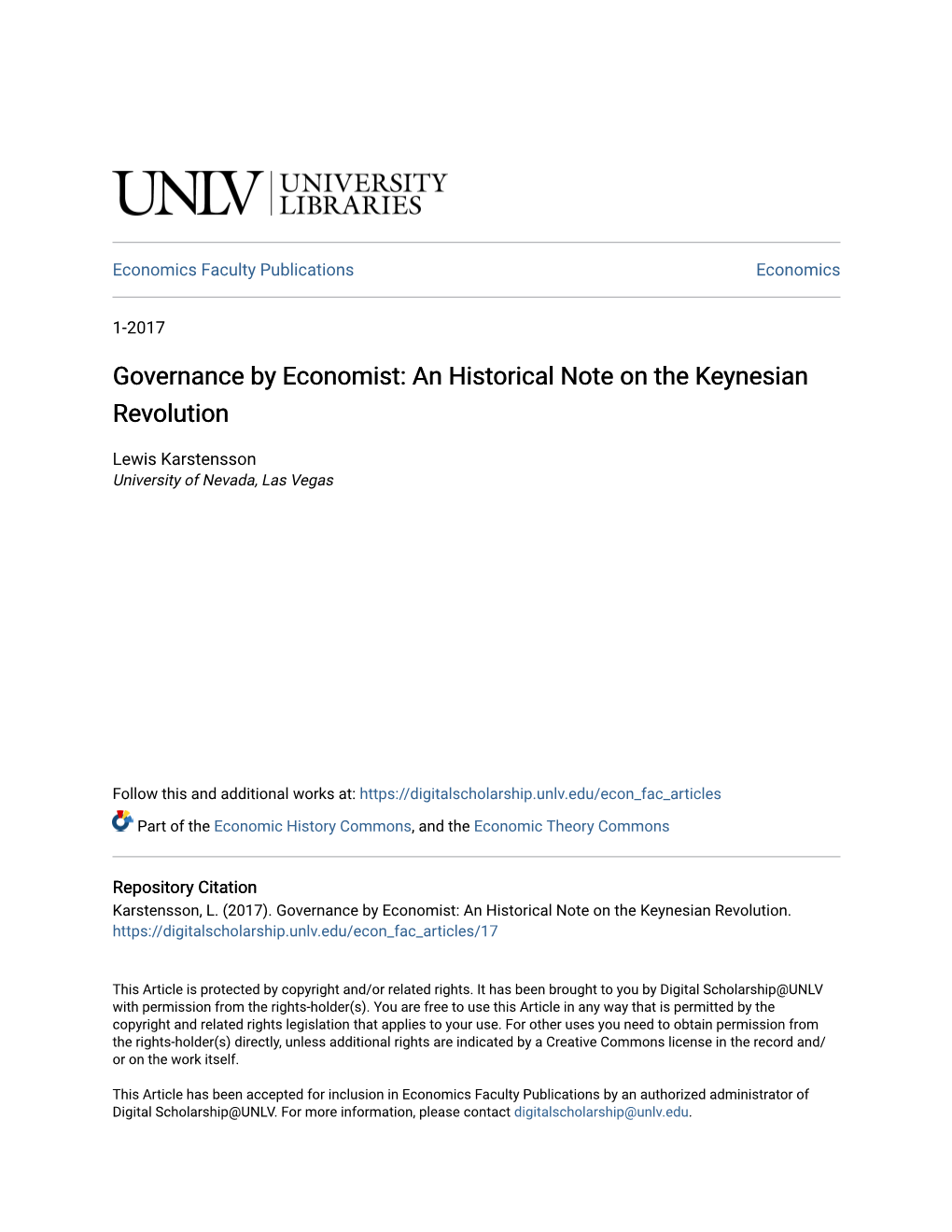 Governance by Economist: an Historical Note on the Keynesian Revolution