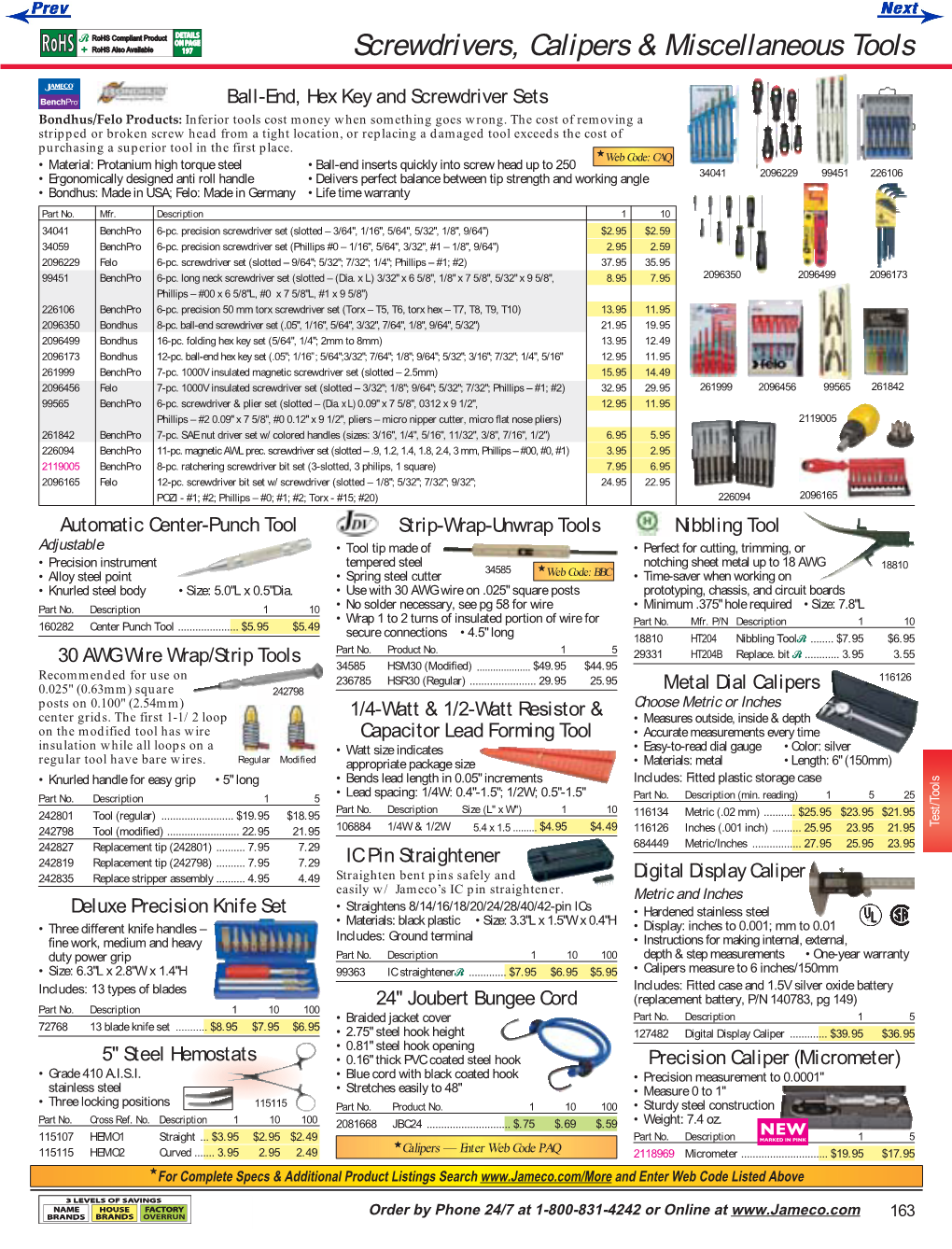 Screwdrivers, Calipers & Miscellaneous Tools