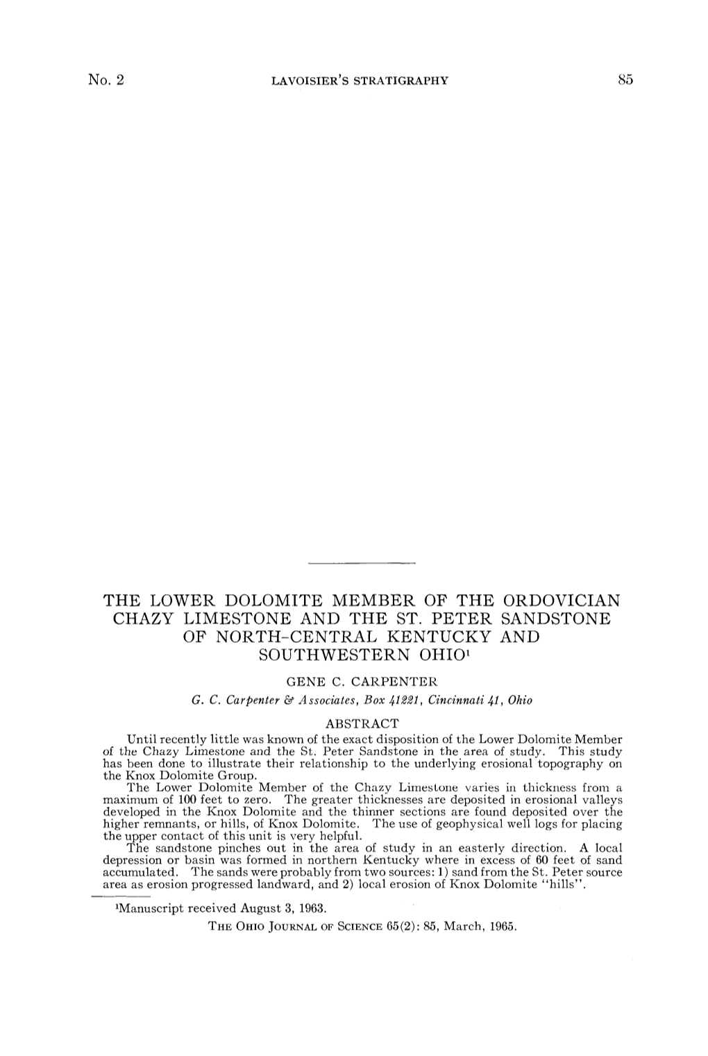 The Lower Dolomite Member of the Ordovician Chazy Limestone and the St