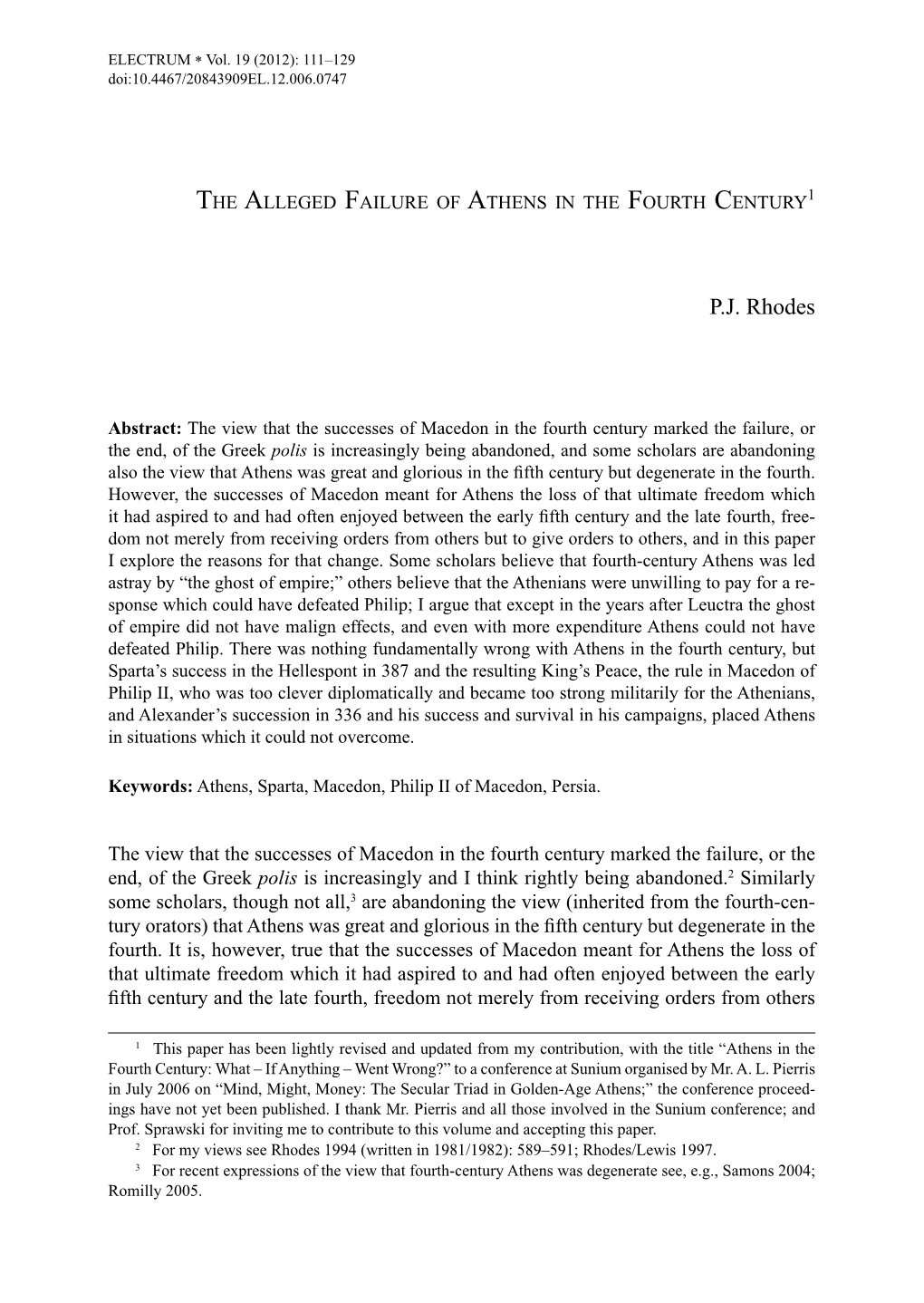 The Alleged Failure of Athens in the Fourth Century1