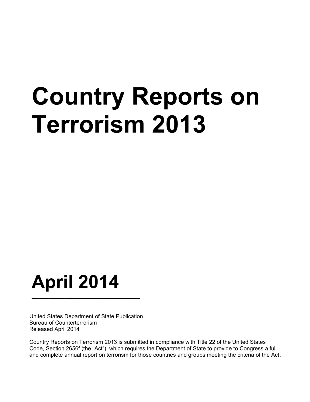 Country Reports on Terrorism 2013