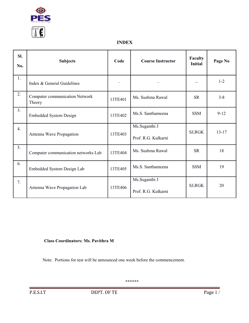 Class Coordinators: Ms. Pavithra M