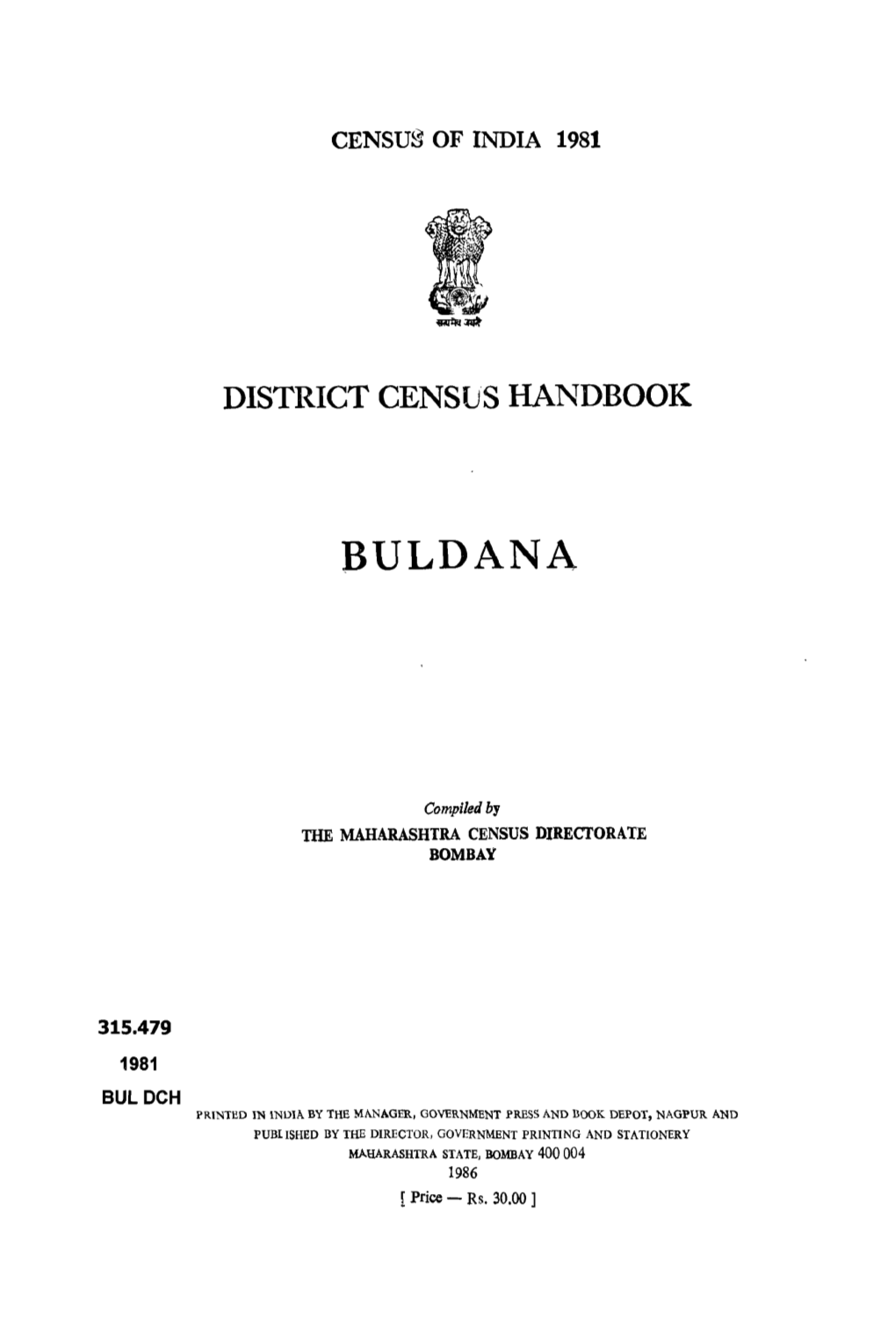 District Census Handbook, Buldana