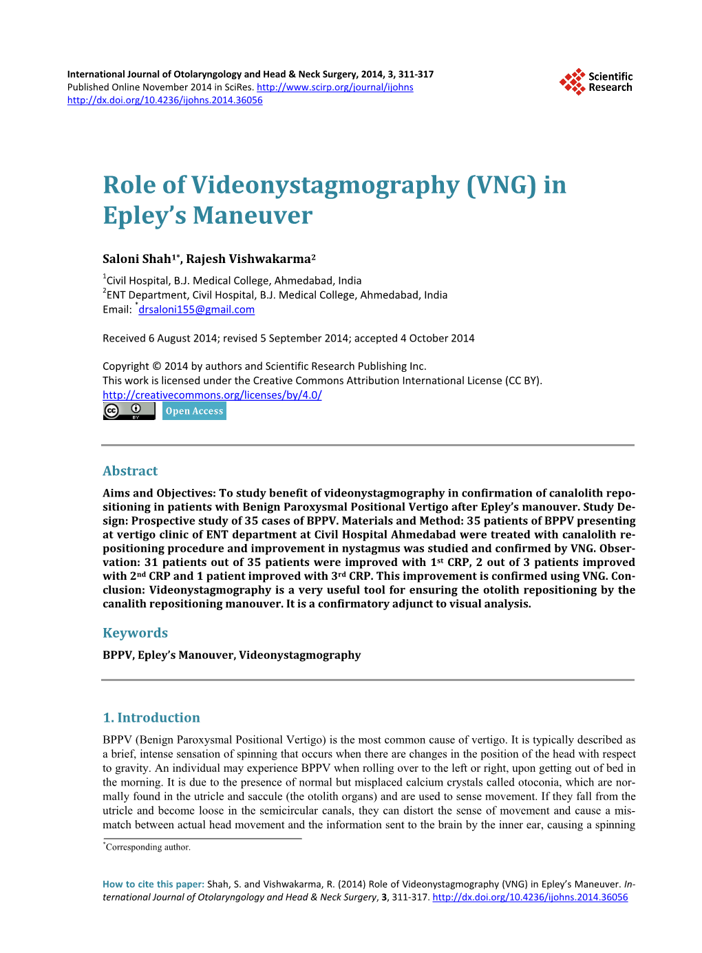 Role of Videonystagmography (VNG) in Epley's Maneuver