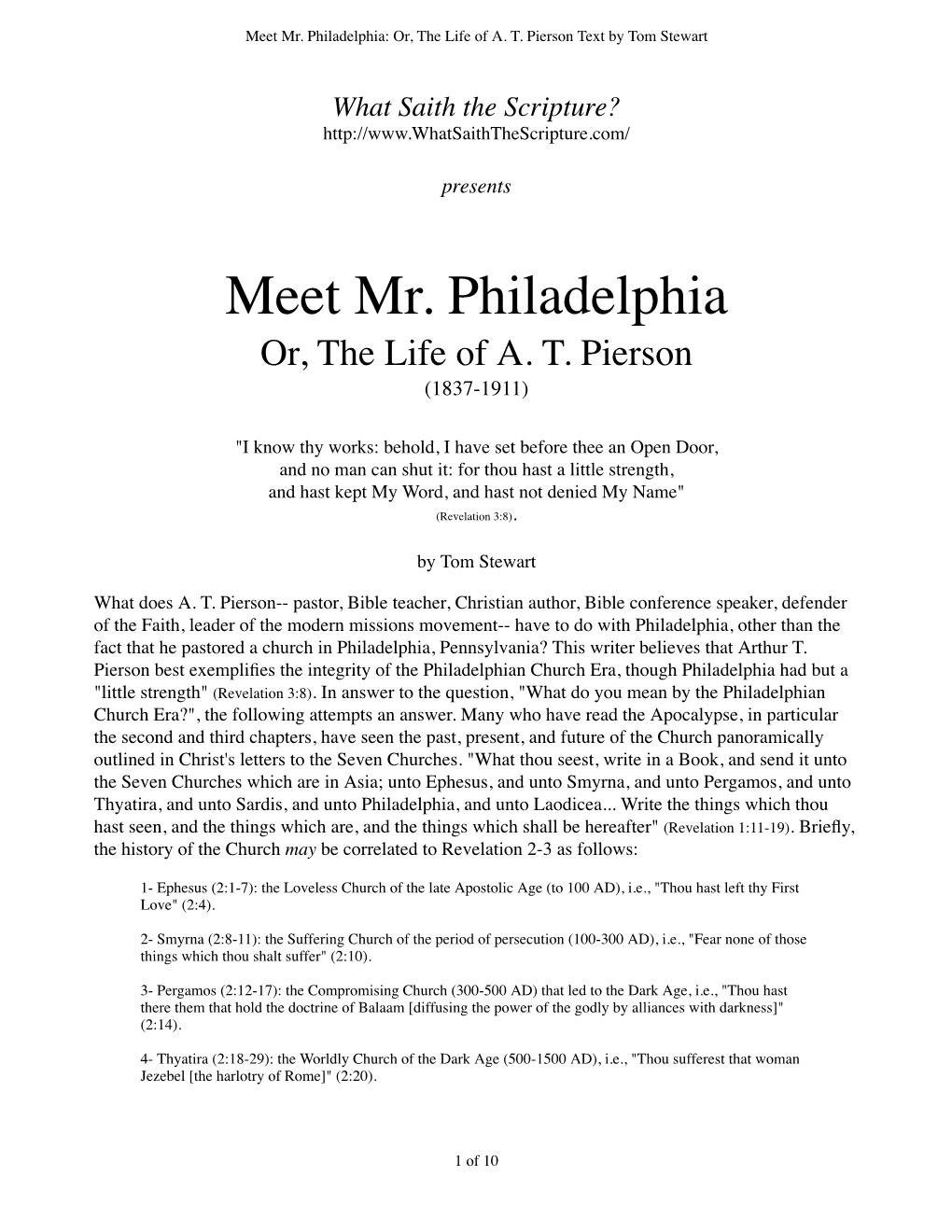 Meet Mr. Philadelphia Or, the Life of at Pierson Text by Tom Stewart