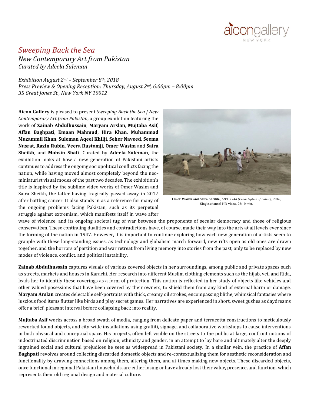 Sweeping Back the Sea New Contemporary Art from Pakistan Curated by Adeela Suleman