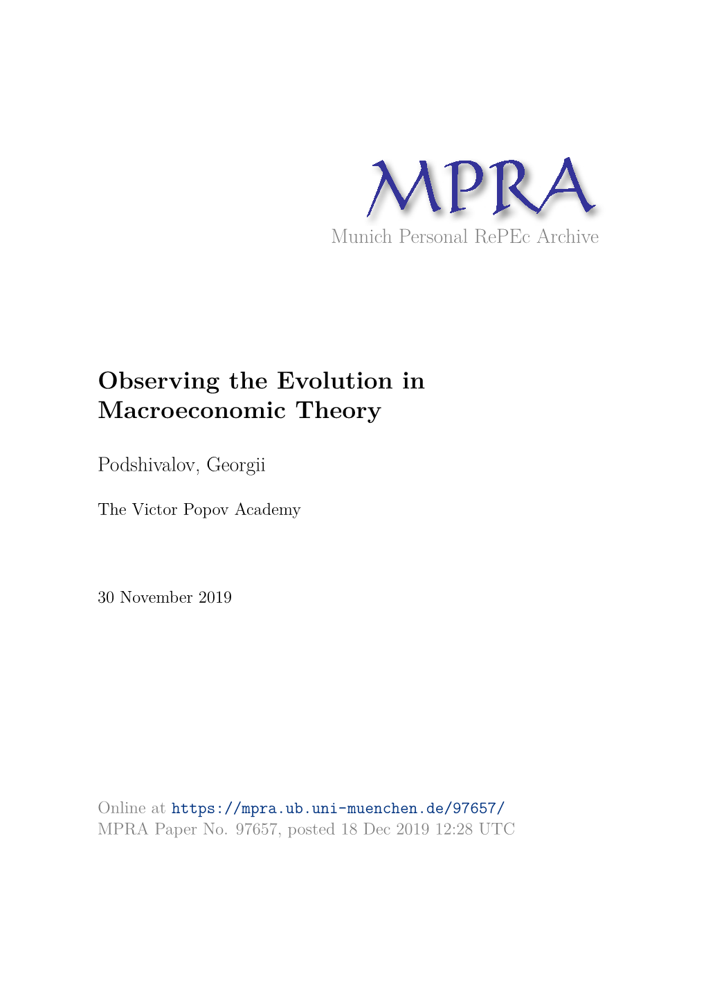 Observing the Evolution in Macroeconomic Theory