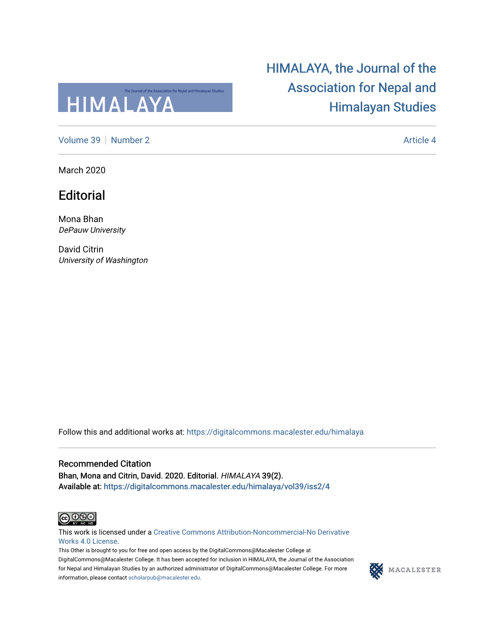 HIMALAYA, the Journal of the Association for Nepal and Himalayan Studies