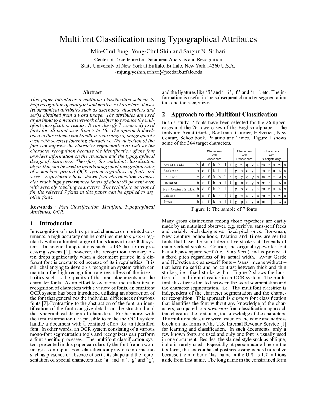 Multifont Classification Using Typographical Attributes