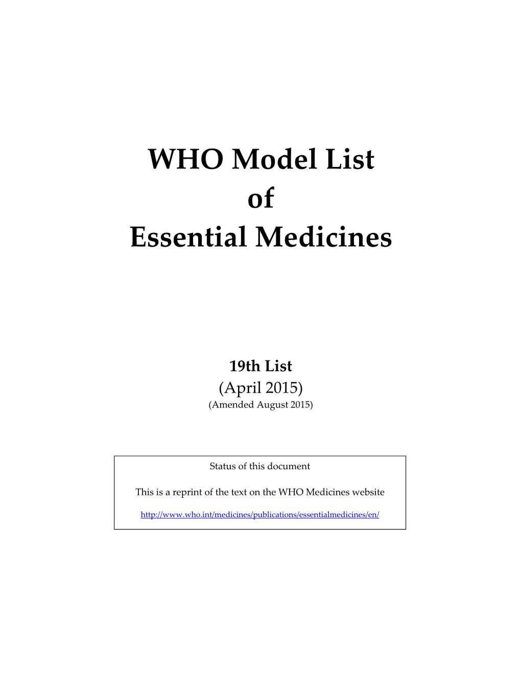 WHO Model List of Essential Medicines