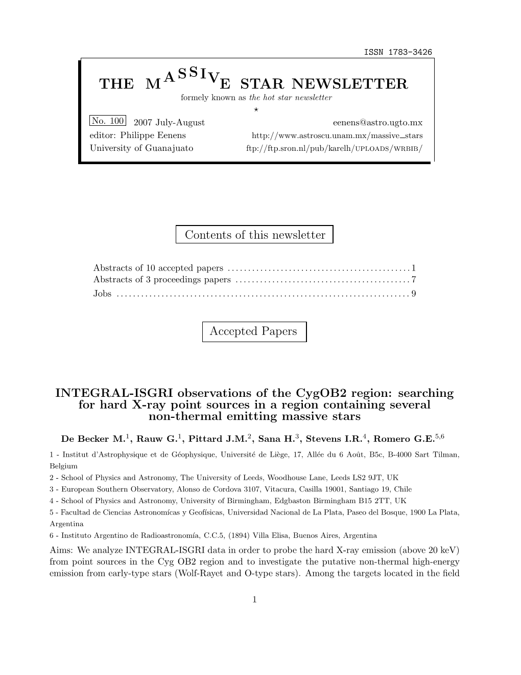 The Massive Star Newsletter