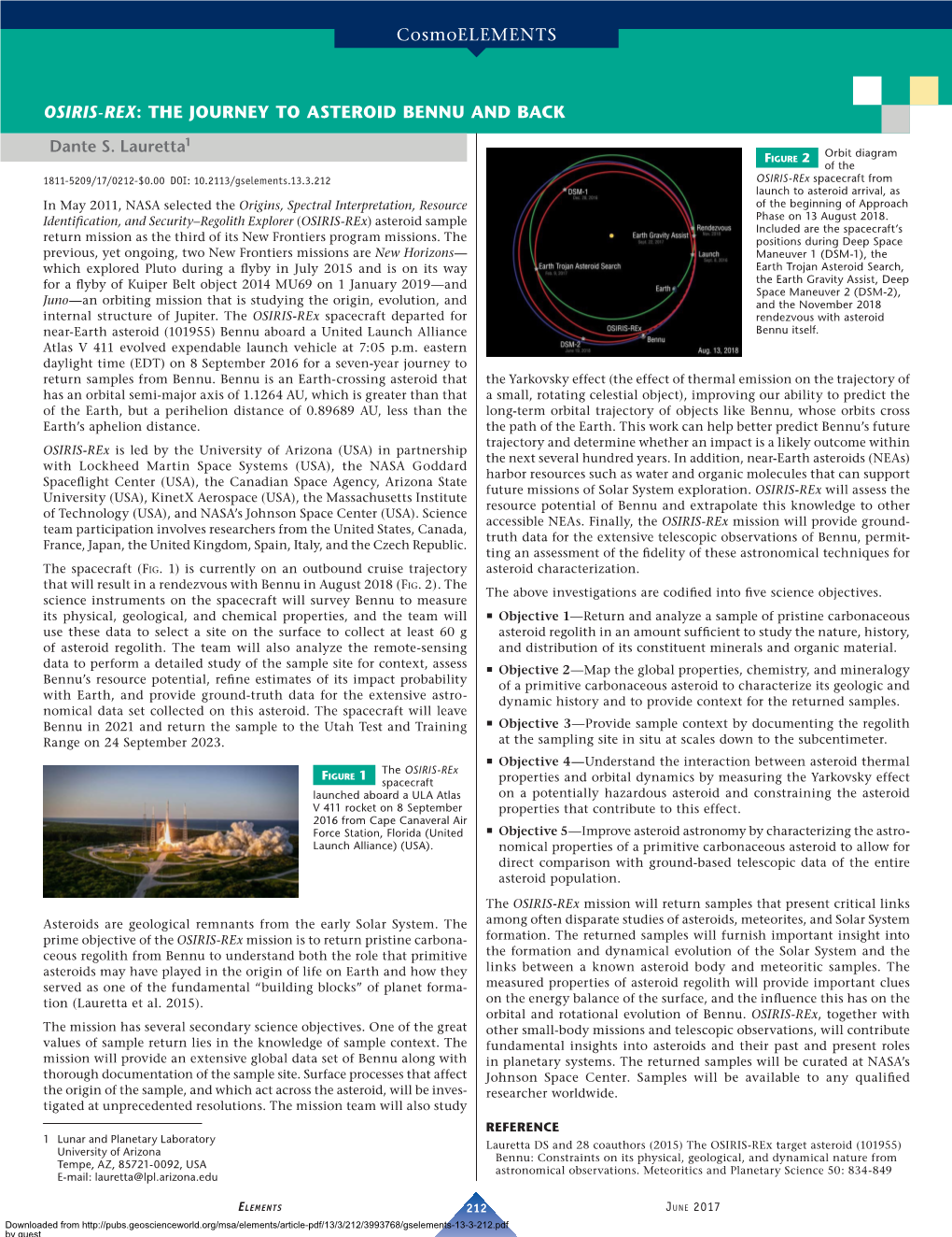 Cosmoelements OSIRIS-REX: the JOURNEY to ASTEROID BENNU