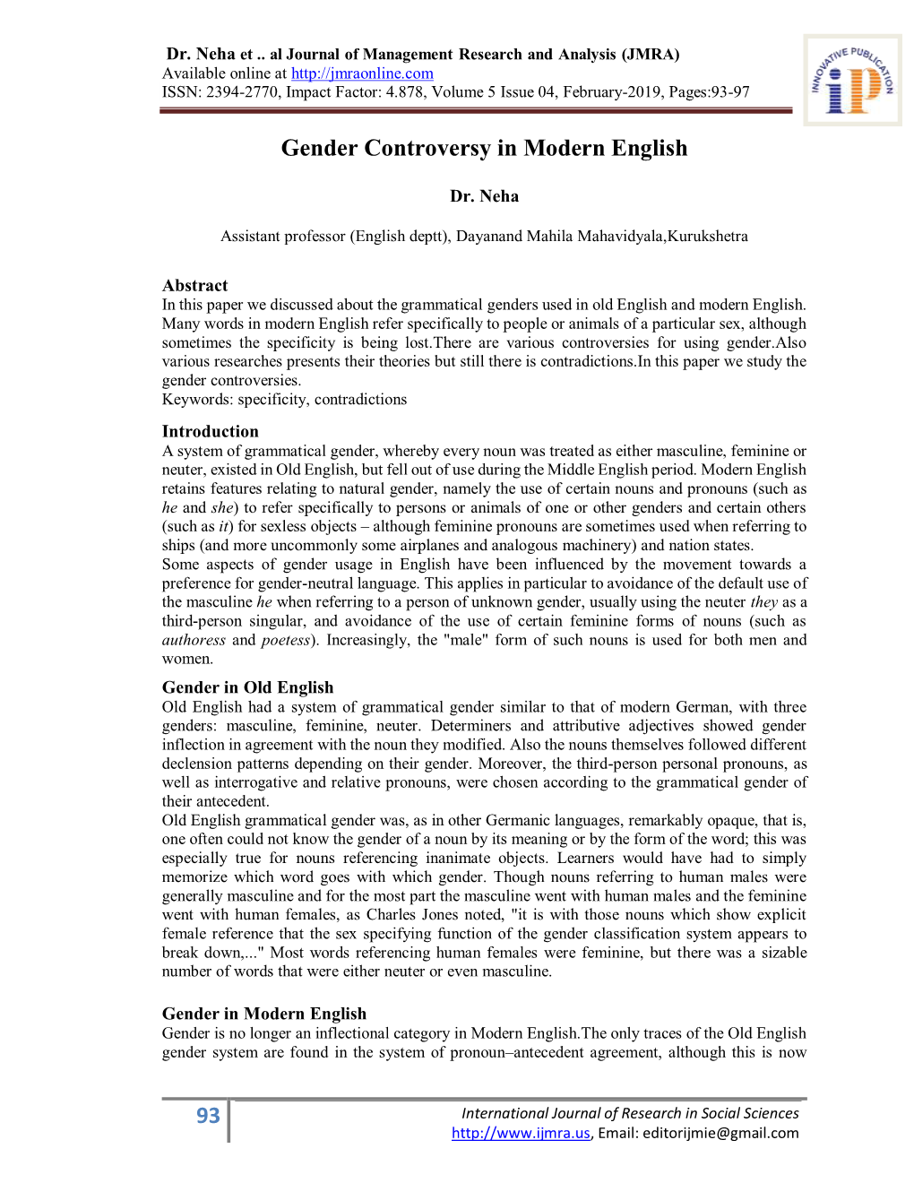 93 Gender Controversy in Modern English