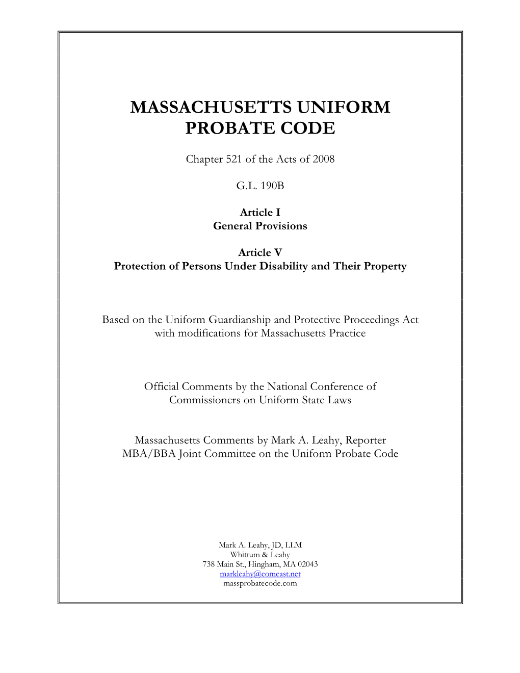 Massachusetts Uniform Probate Code