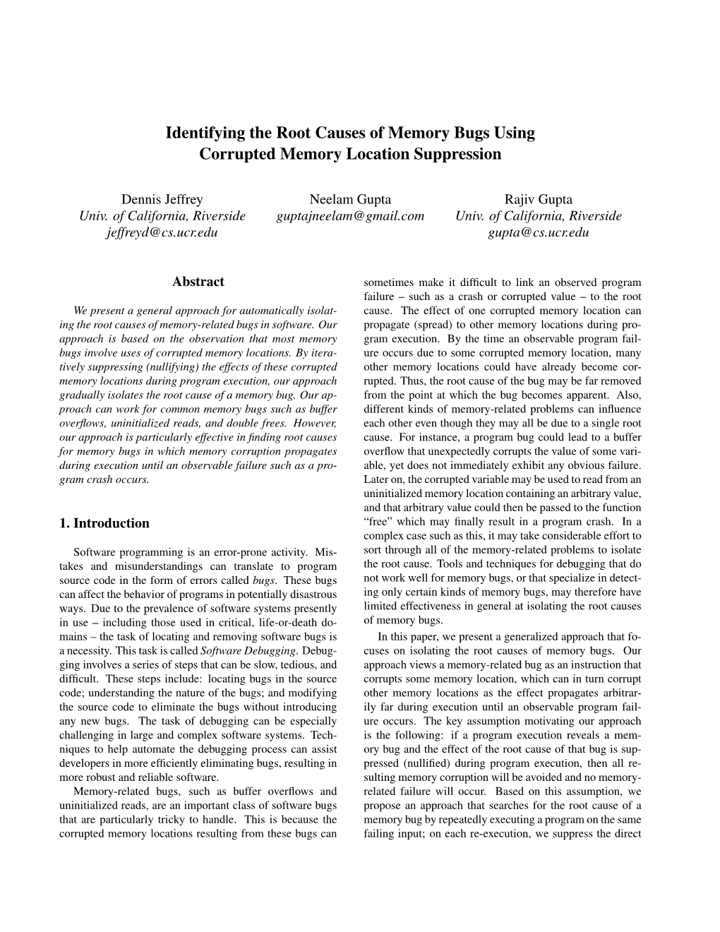 Identifying the Root Causes of Memory Bugs Using Corrupted Memory Location Suppression