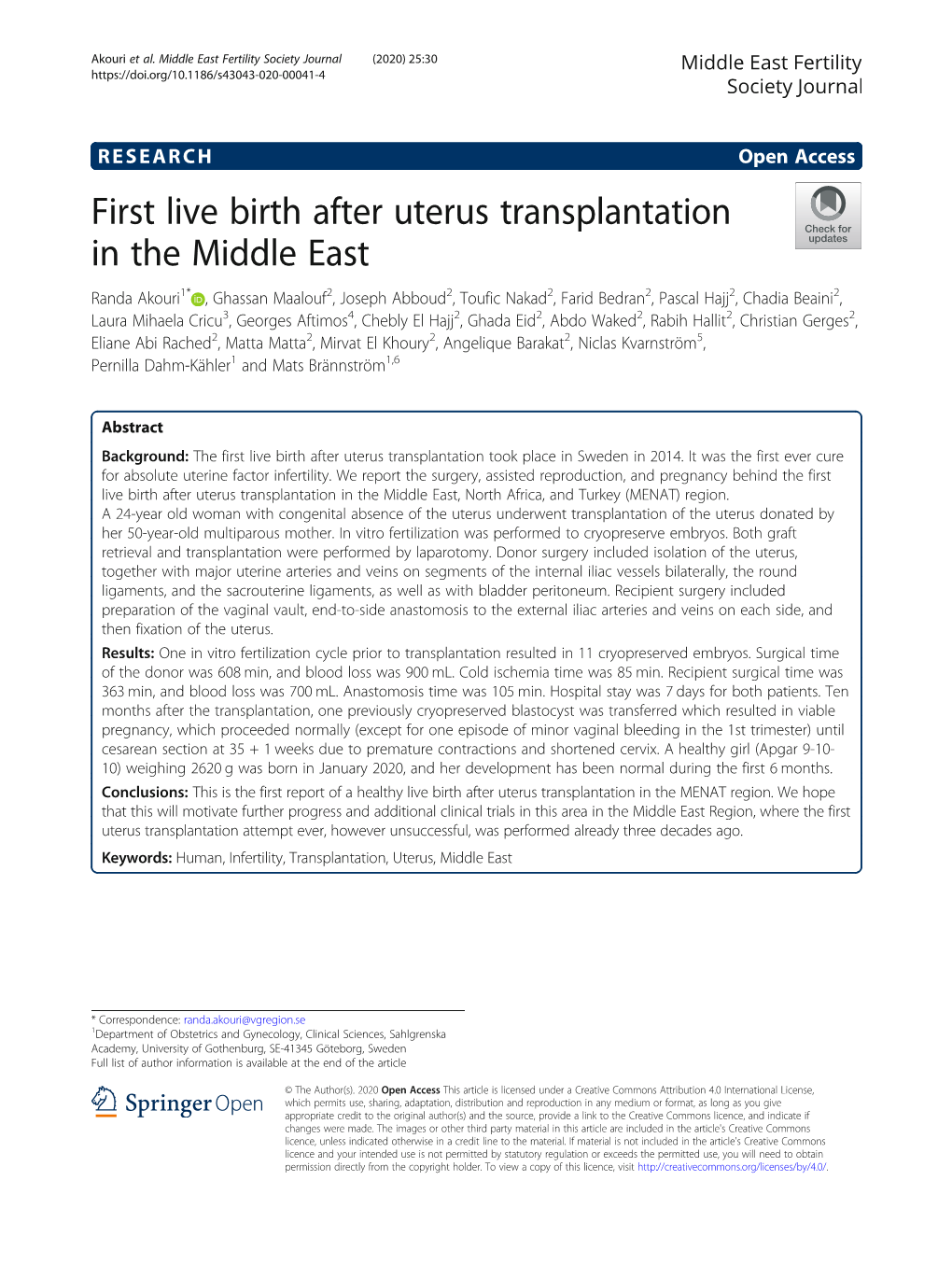 First Live Birth After Uterus Transplantation in the Middle East