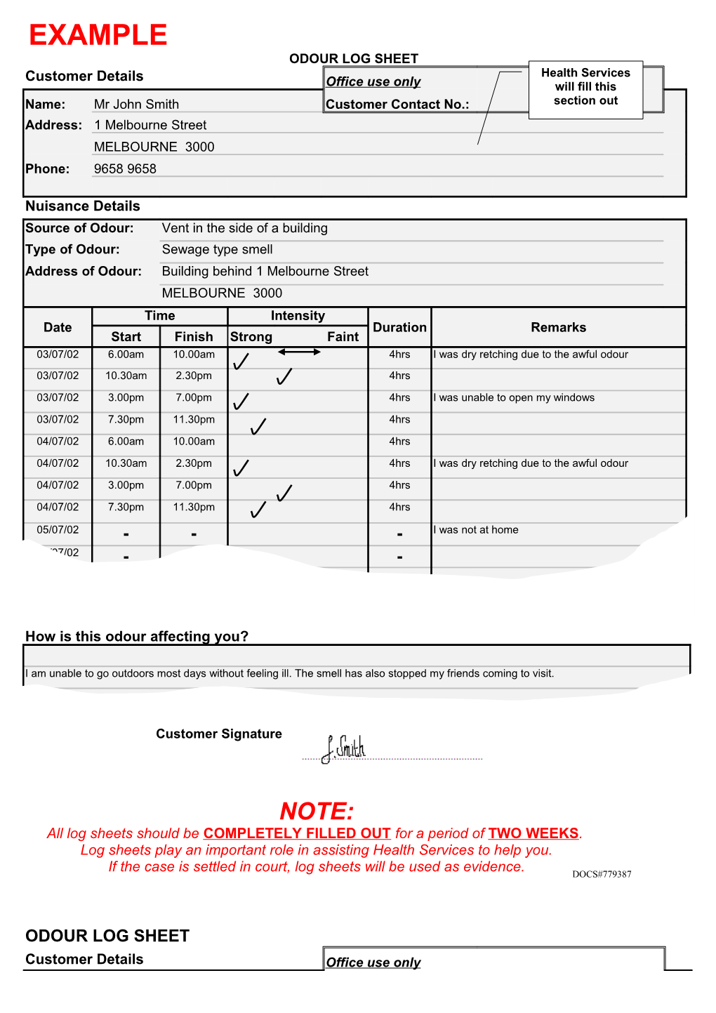 Odour Logsheet and Example