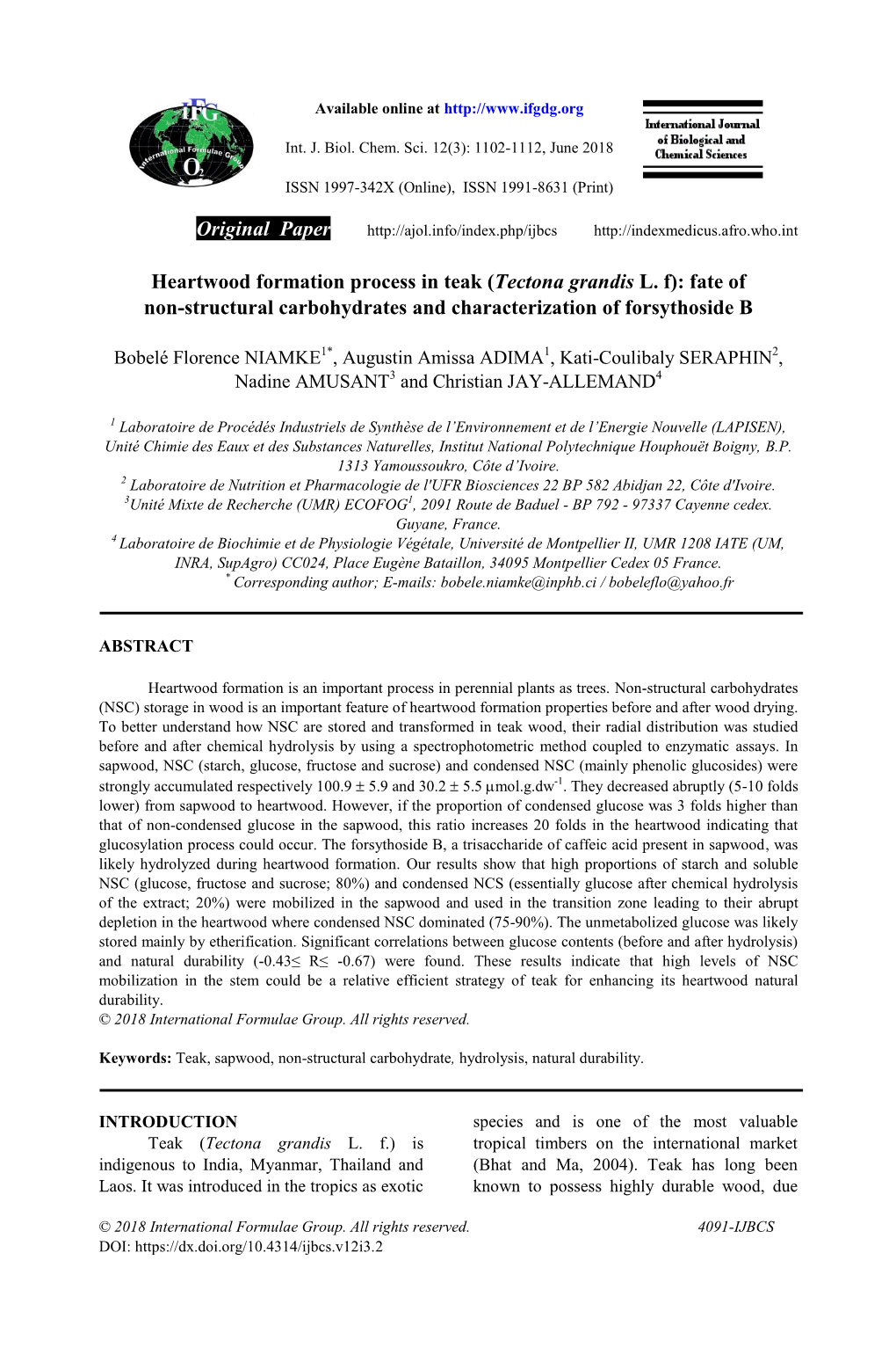 Fate of Non-Structural Carbohydrates Throughout the Stem of Teak