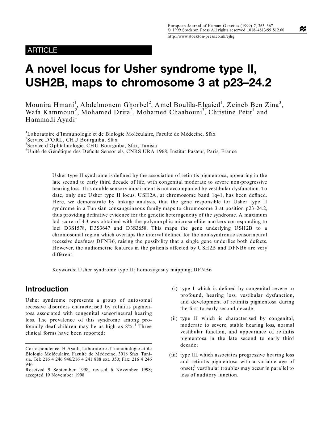 A Novel Locus for Usher Syndrome Type II, USH2B, Maps to Chromosome 3 at P23–24.2