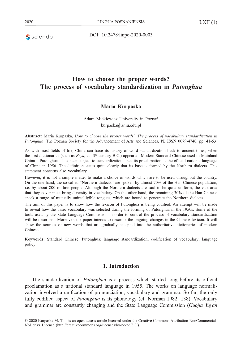 How to Choose the Proper Words? the Process of Vocabulary Standardization in Putonghua