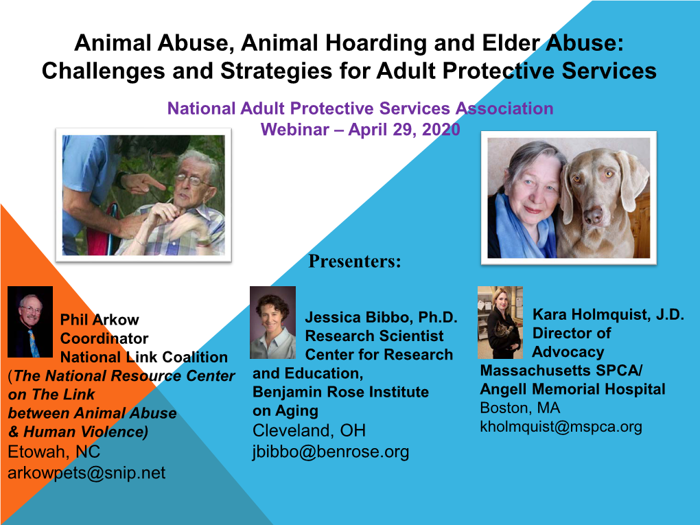 Animal Abuse, Animal Hoarding and Elder Abuse