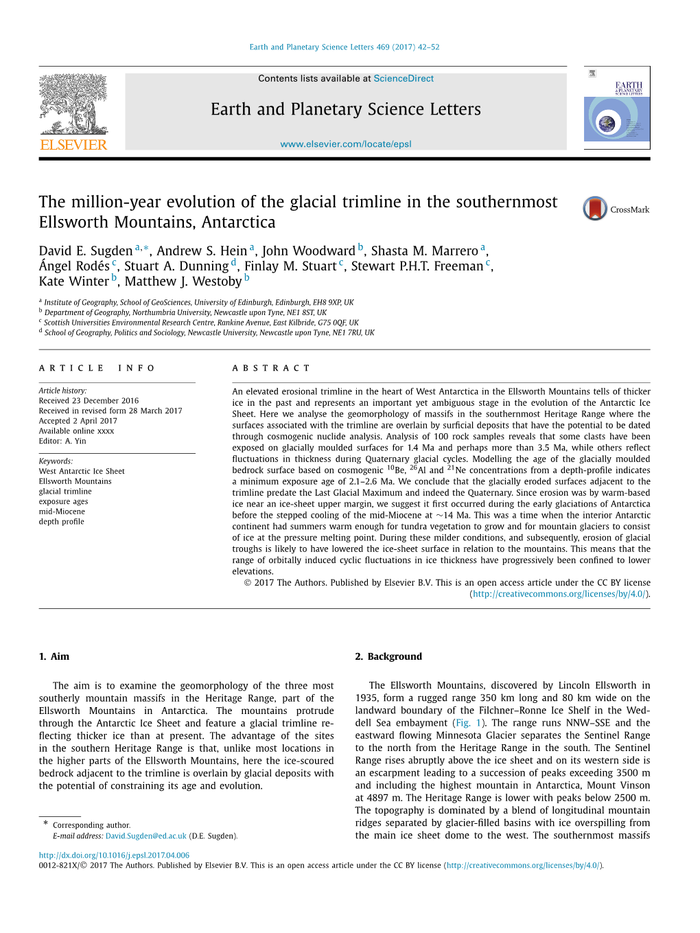 The Million-Year Evolution of the Glacial Trimline in the Southernmost Ellsworth Mountains, Antarctica ∗ David E