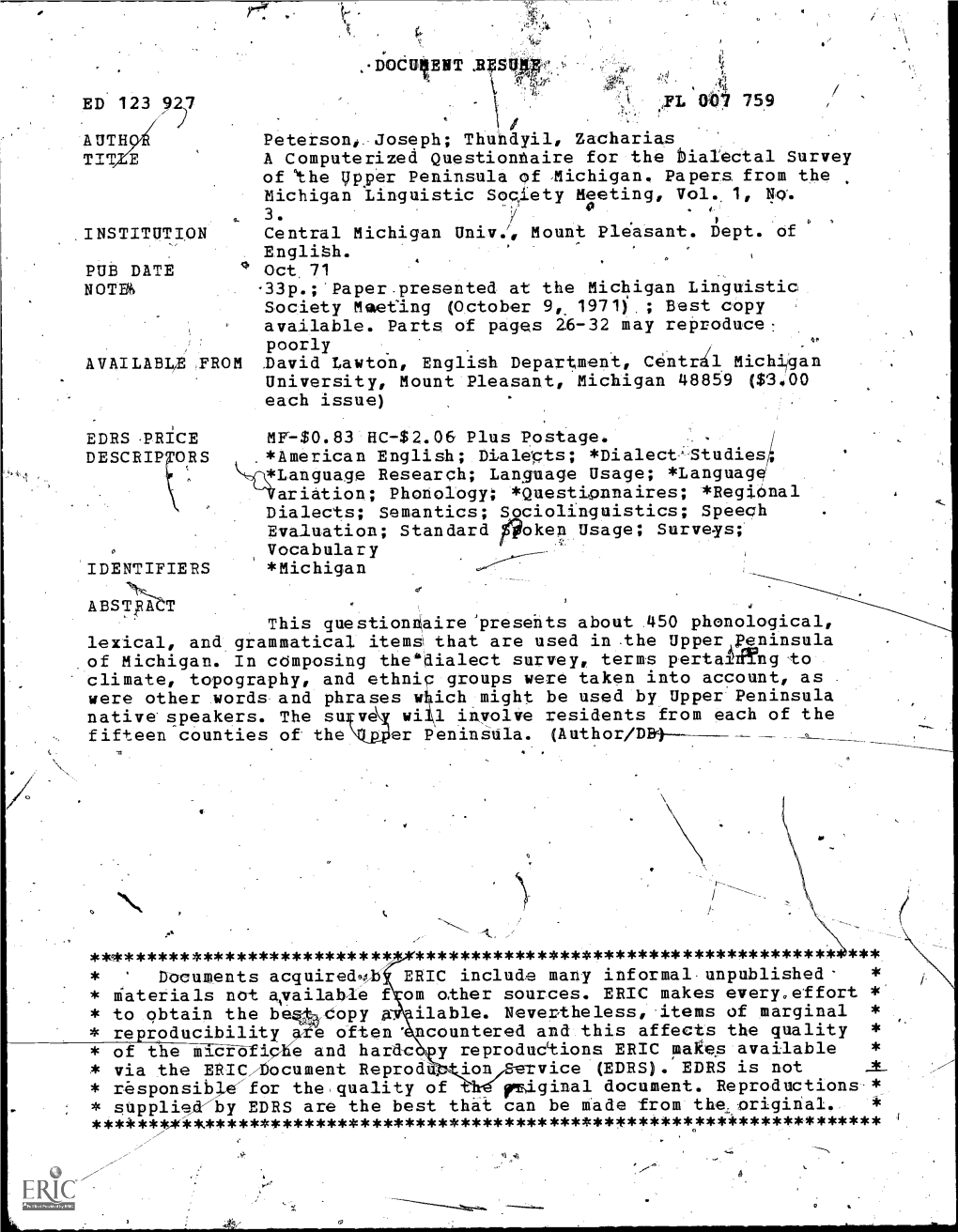 A Computerized Questionnaire for the Dialectal Survey of the Upper