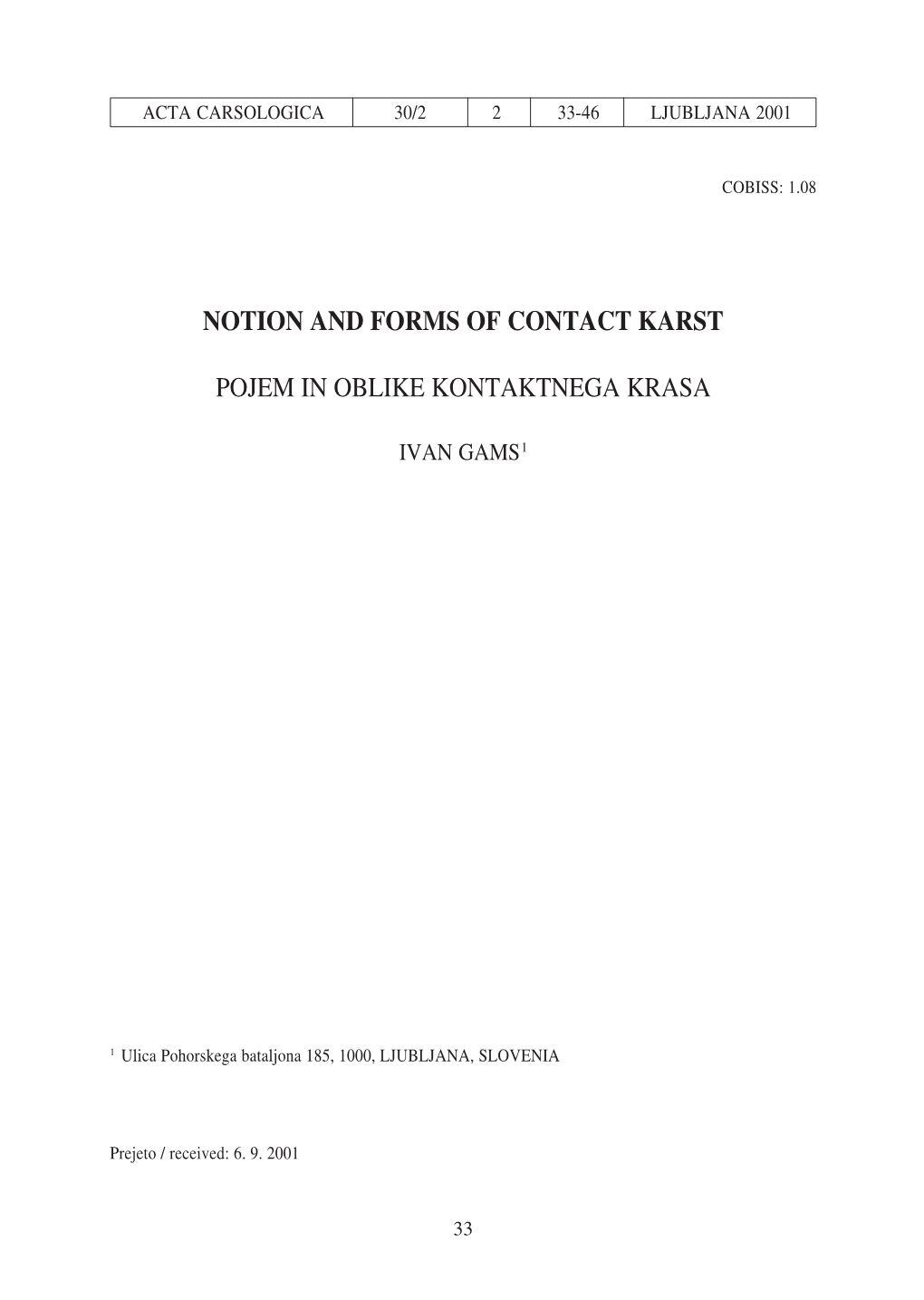 Notion and Forms of Contact Karst Pojem in Oblike
