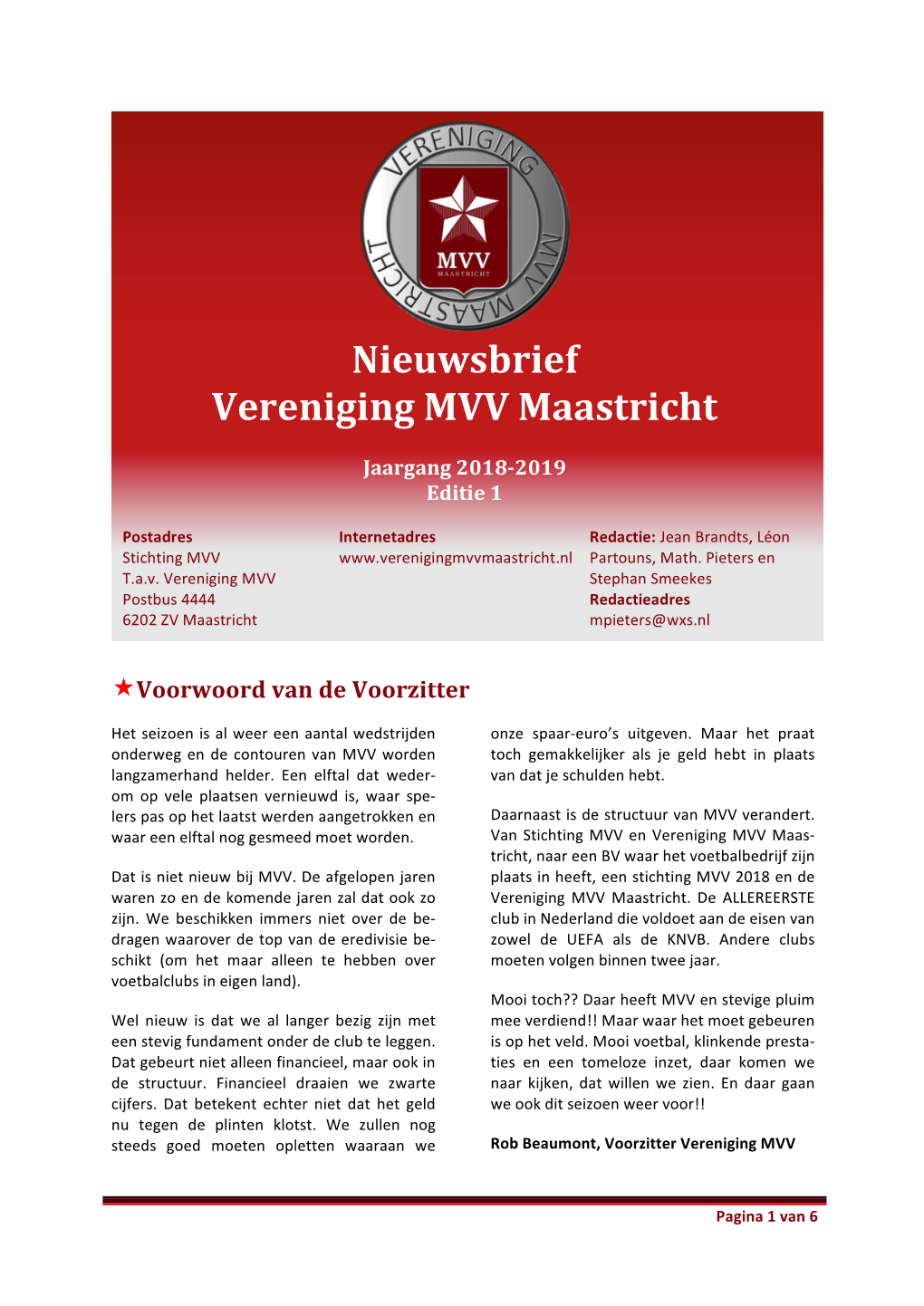 Nieuwsbrief Vereniging MVV Maastricht